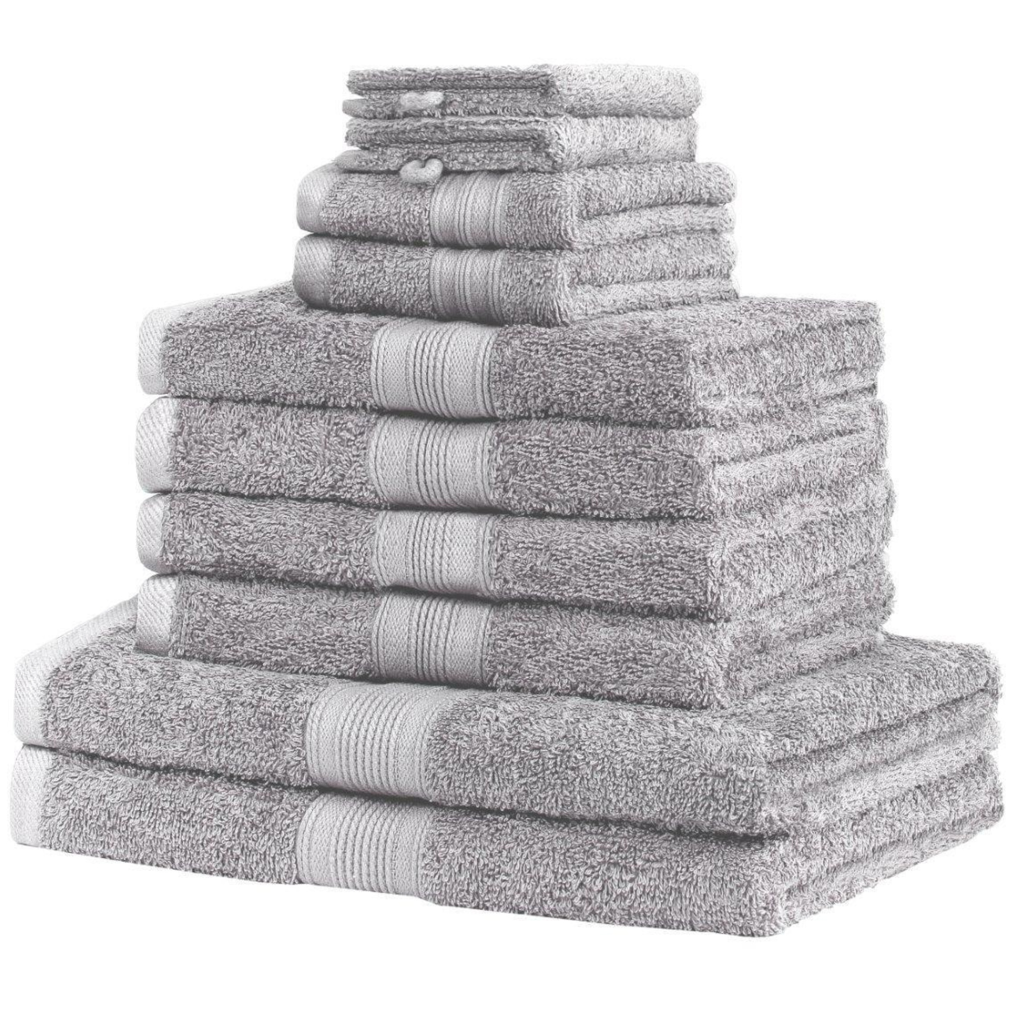 Image of Textiles 10pcs. Terry Cloth Towel Set With Sizes 4x Towels, 2x Shower Towels, 2x Guest Towels, 2x Wash Gloves | Color: Silver |