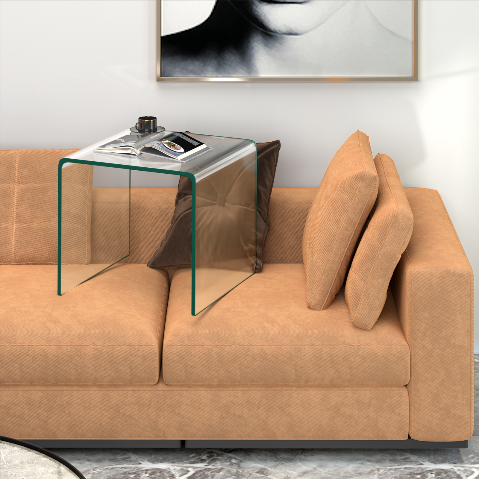 Image of Tempered Glass Coffee Table, Clear Console Table With Waterfall Edges& Non-slip Pad, Elegant Integrated Glass End Table For Living Room, Office, Bedroom, Hotel, Easy To Clean, No Assembly Needed