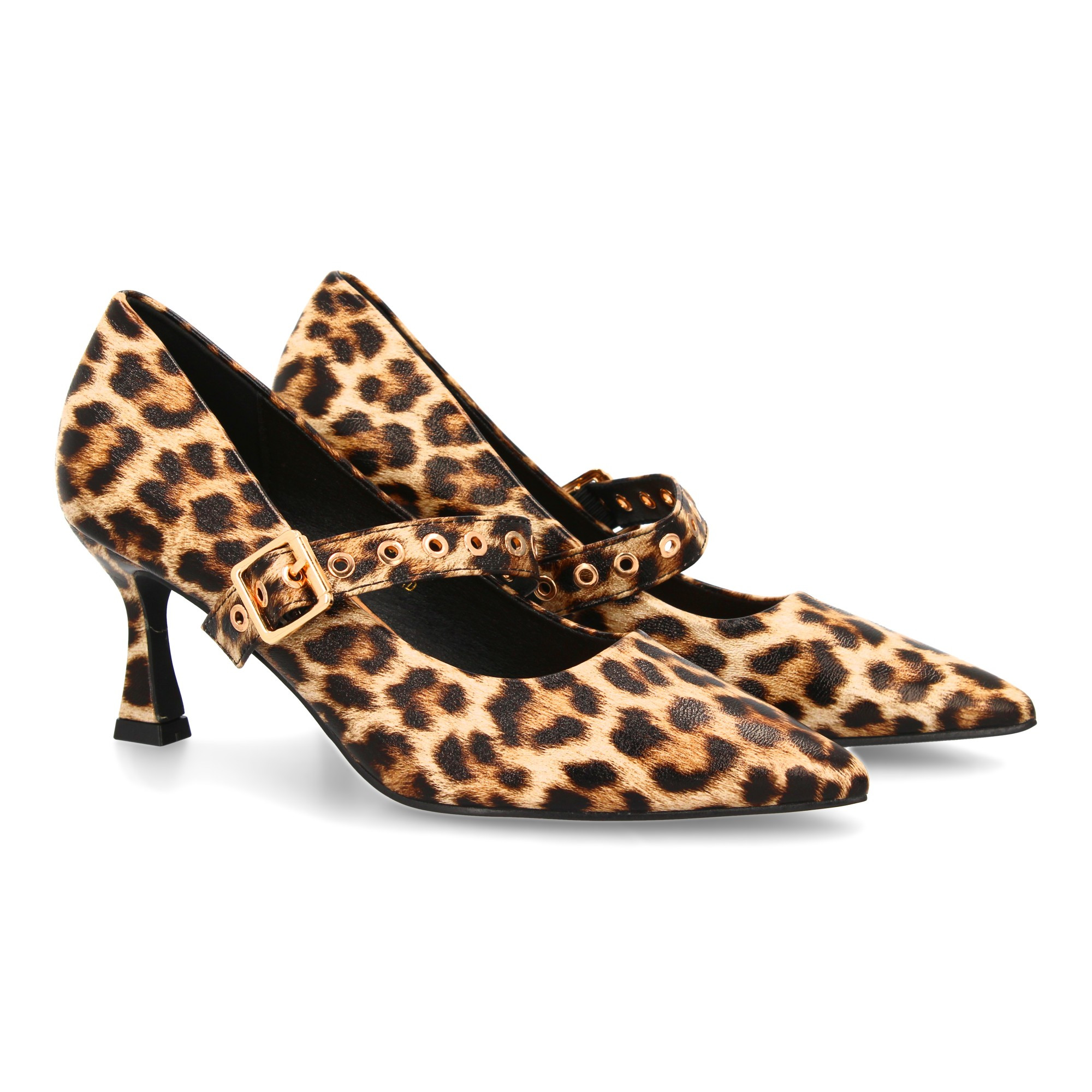 Living Room Shoe With Adjustable Strap Decorated With Metal And Eyelets. Smooth Print, Fine Point And Heel, Ideal For Women's Autumn-winter Season.