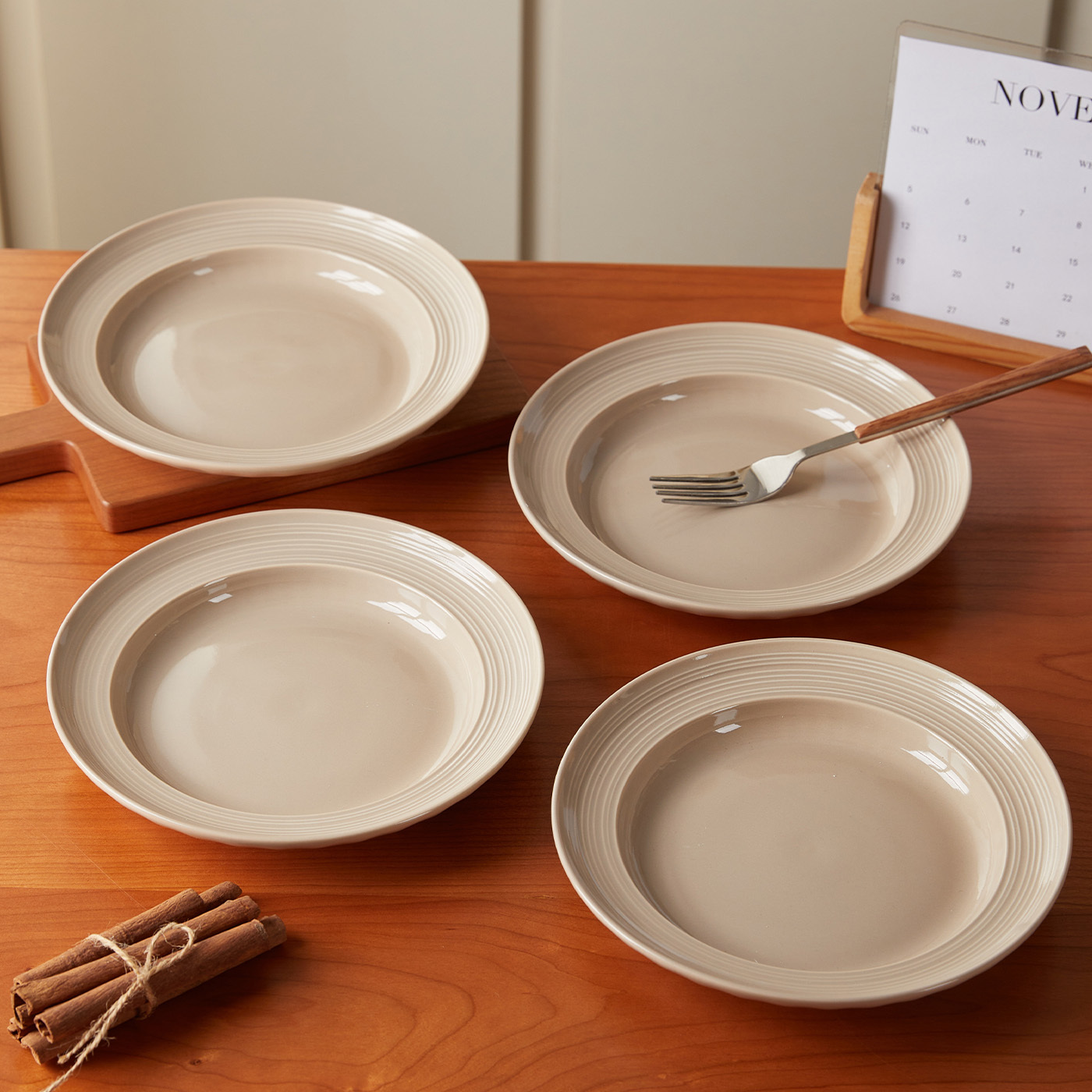 TEMU Juego de 4 piezas, Ø20.4 cm, 8 pulgadas, vajilla de cerámica, platos , cubiertos, platos planos, platos para ensalada, platos de postre, platos