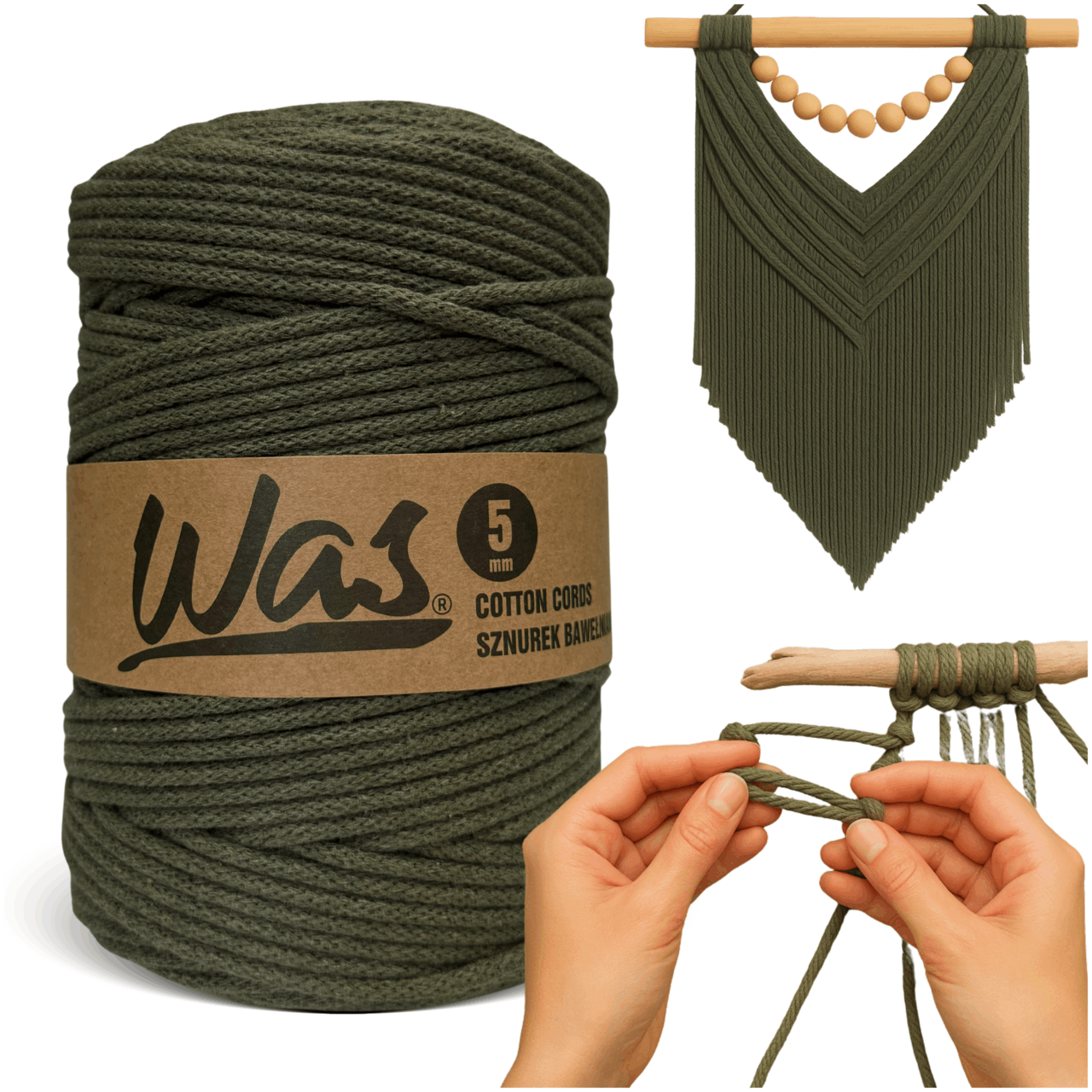 E-shop Baumwoll-Makramee-Schnur 5mm 200m Geflochten Khaki für DIY-Bastelarbeiten