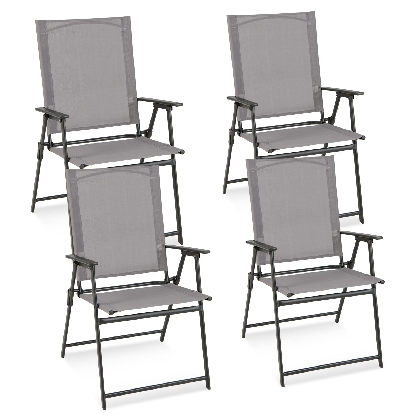 Image of 4pcs Patio Folding Chairs, High Back Dining Chair Set W/ Weather-resistant Fabric, No Assembly, Outdoor Portable Metal Chairs With Armrests & Footrest For Garden, Backyard, Poolside