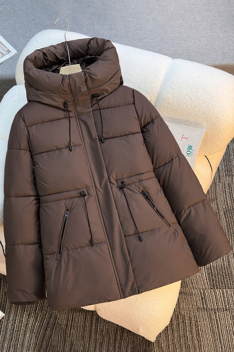 womens thickened warm hooded jacket for autumn winter featuring zipper fashionable casual adjustable waistband   length puffy coat suitable for cold autumn winter days daily commuting outdoor activities details 4