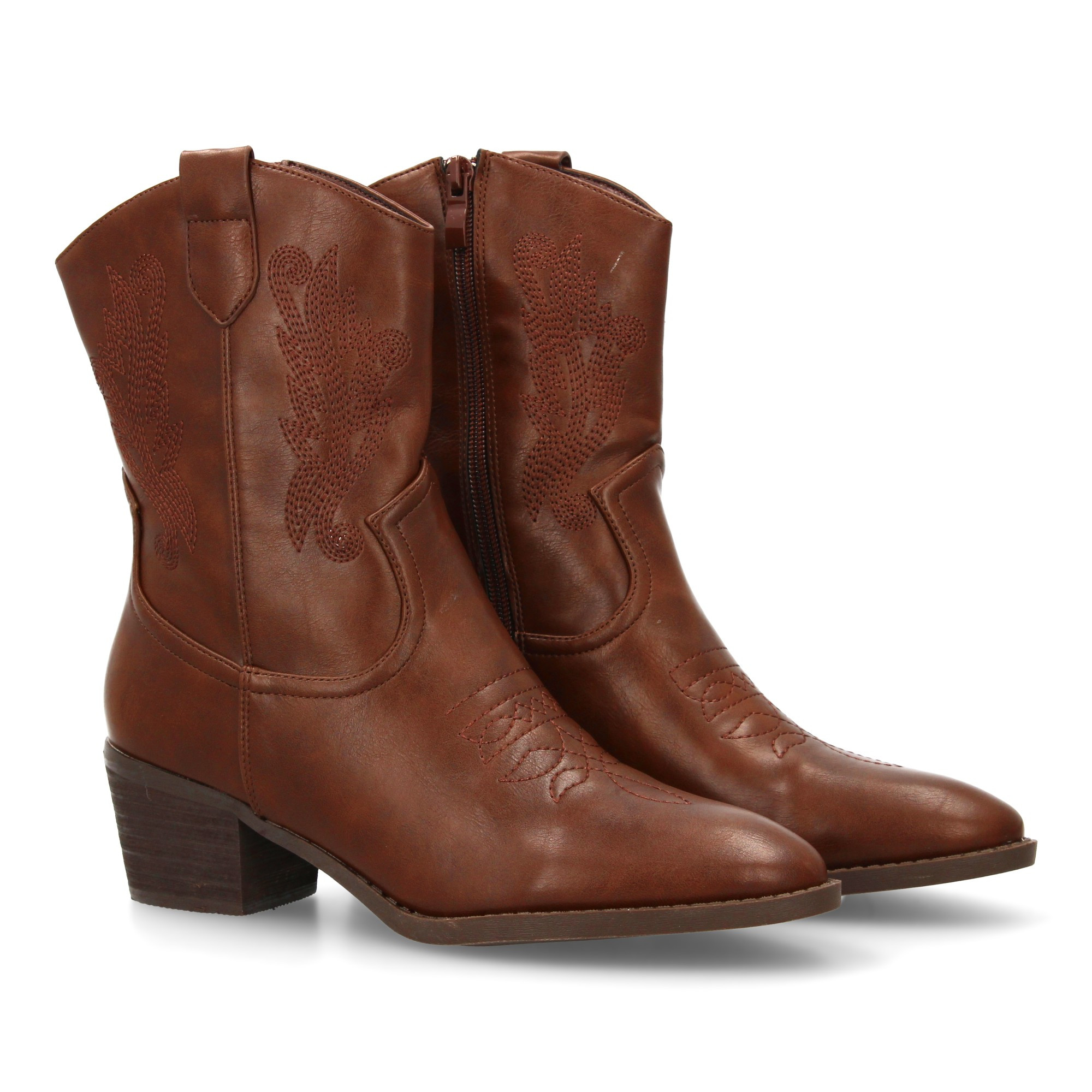 Image of Mid-calf Cowboy Boots With Side Embroidery And Pointed Toe, Wide Comfortable Heel, Perfect For Women In Fall/winter Season, Zipper Closure