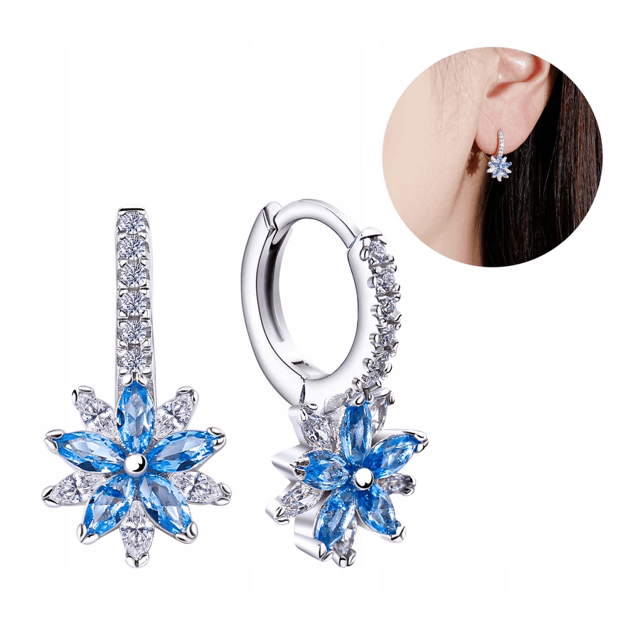 TEMU Charms Srebro 925 Charms - Niebieskie kolczyki w kształcie kwiatów