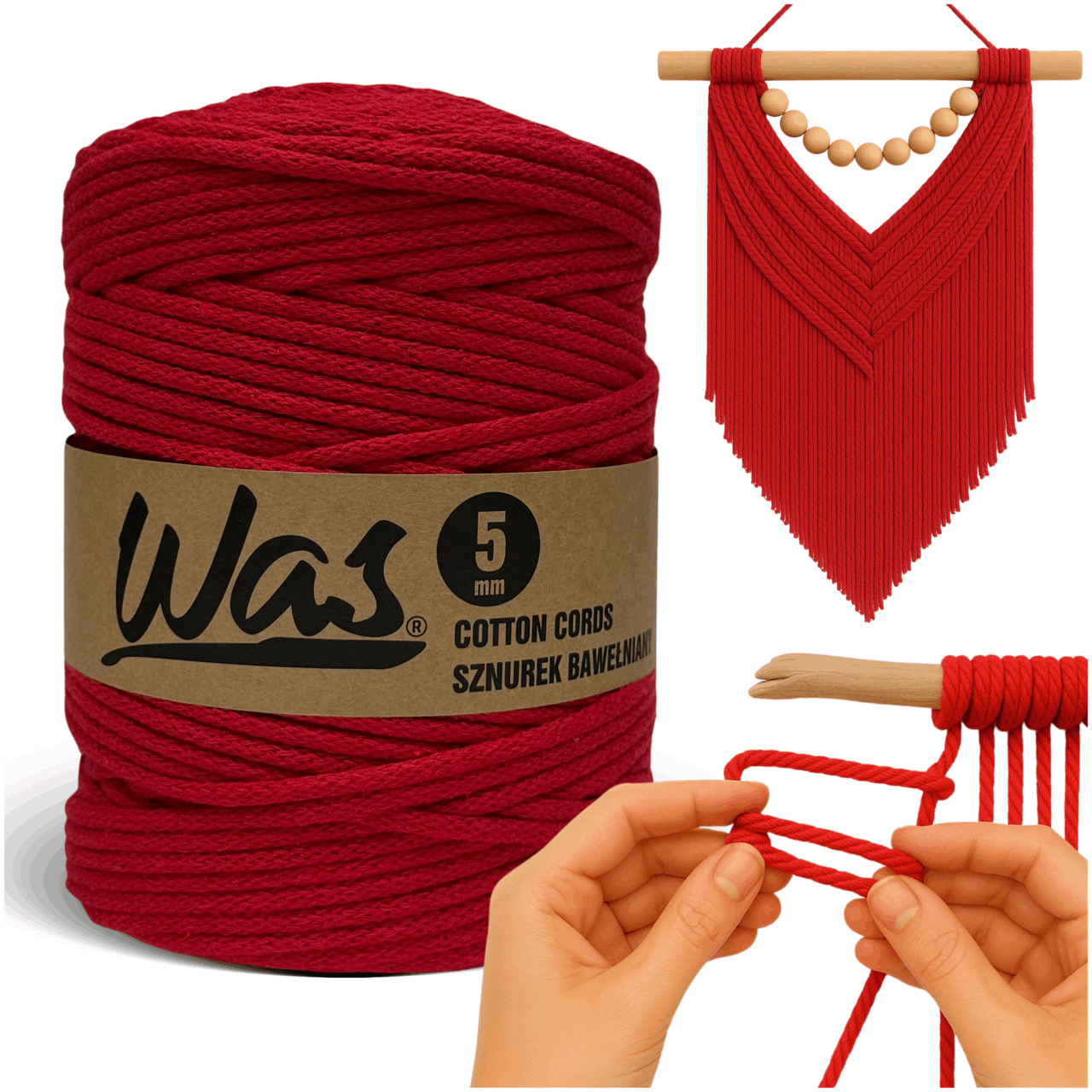 E-shop Baumwoll-Makramee-Schnur 5mm 200m Geflochten Rot WAS DIY Basteln