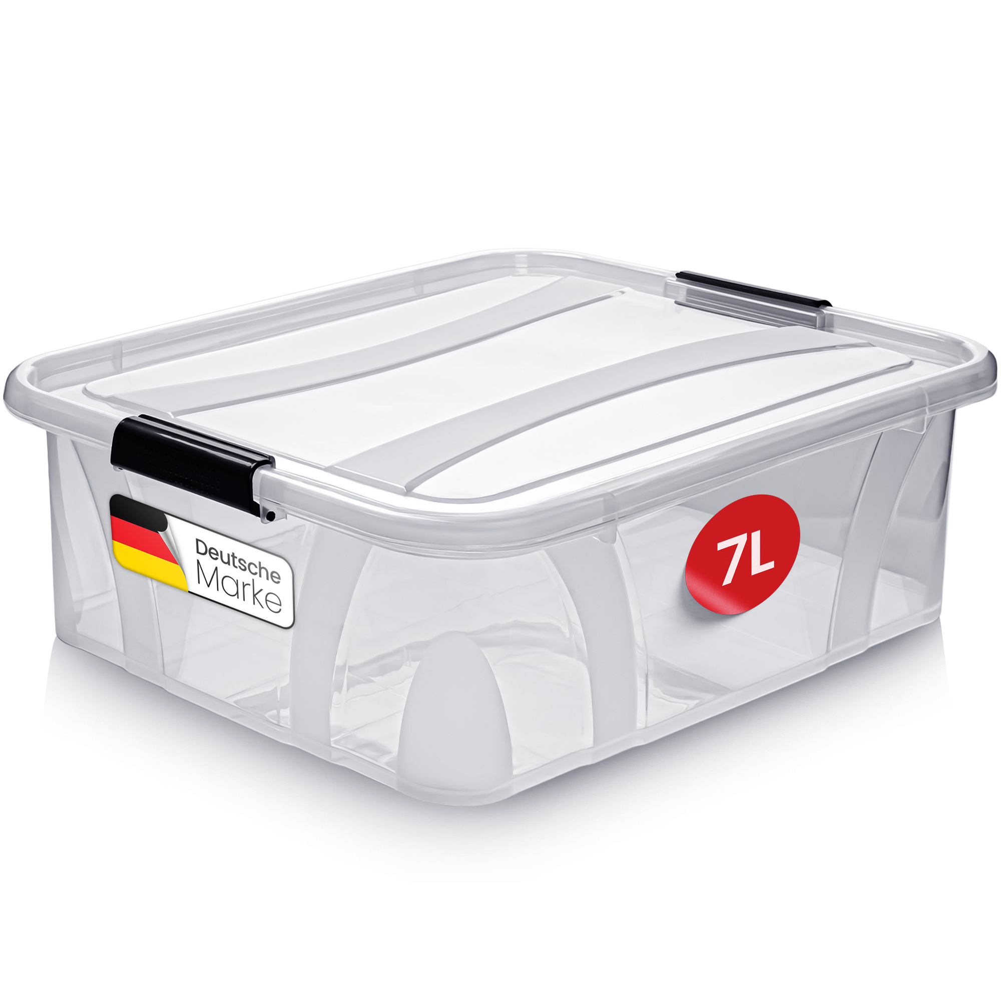 7/14/21/32/55/80 l aufbewahrungsbox mit deckel, verstärkte kanten, hochwertige kunststoffbox mit robusten verschlussclips
