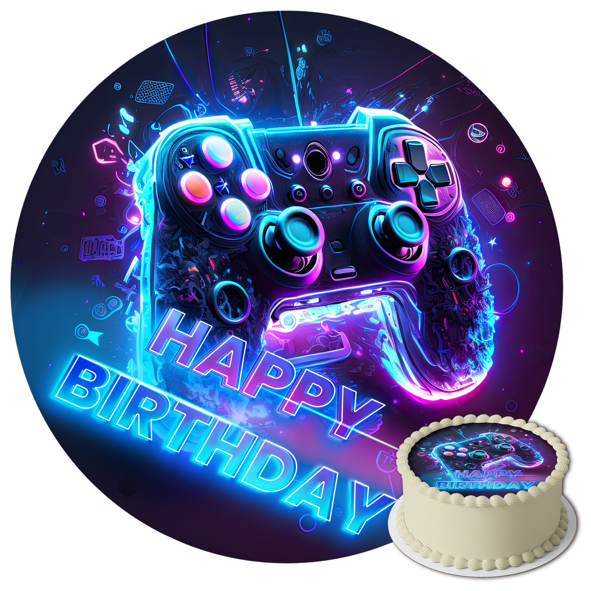 TEMU Gamer Cake Topper – Edible Cake Decoration Ø 20 Cm - J& - Gaming-themed Cake Design For Boys' Birthday – Cake Decoration –