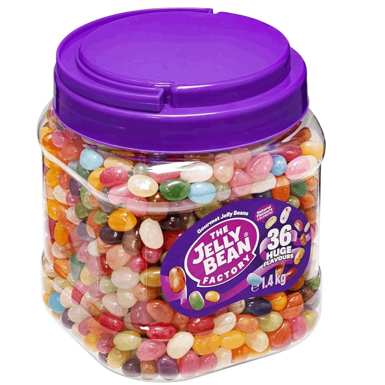 E-shop Jelly Bean Factory Eimer 1,4 kg | 36 Geschmacksrichtungen Gourmet-Jelly Beans | XXL Süßigkeiten-Eimer für Partys & Geschenkideen