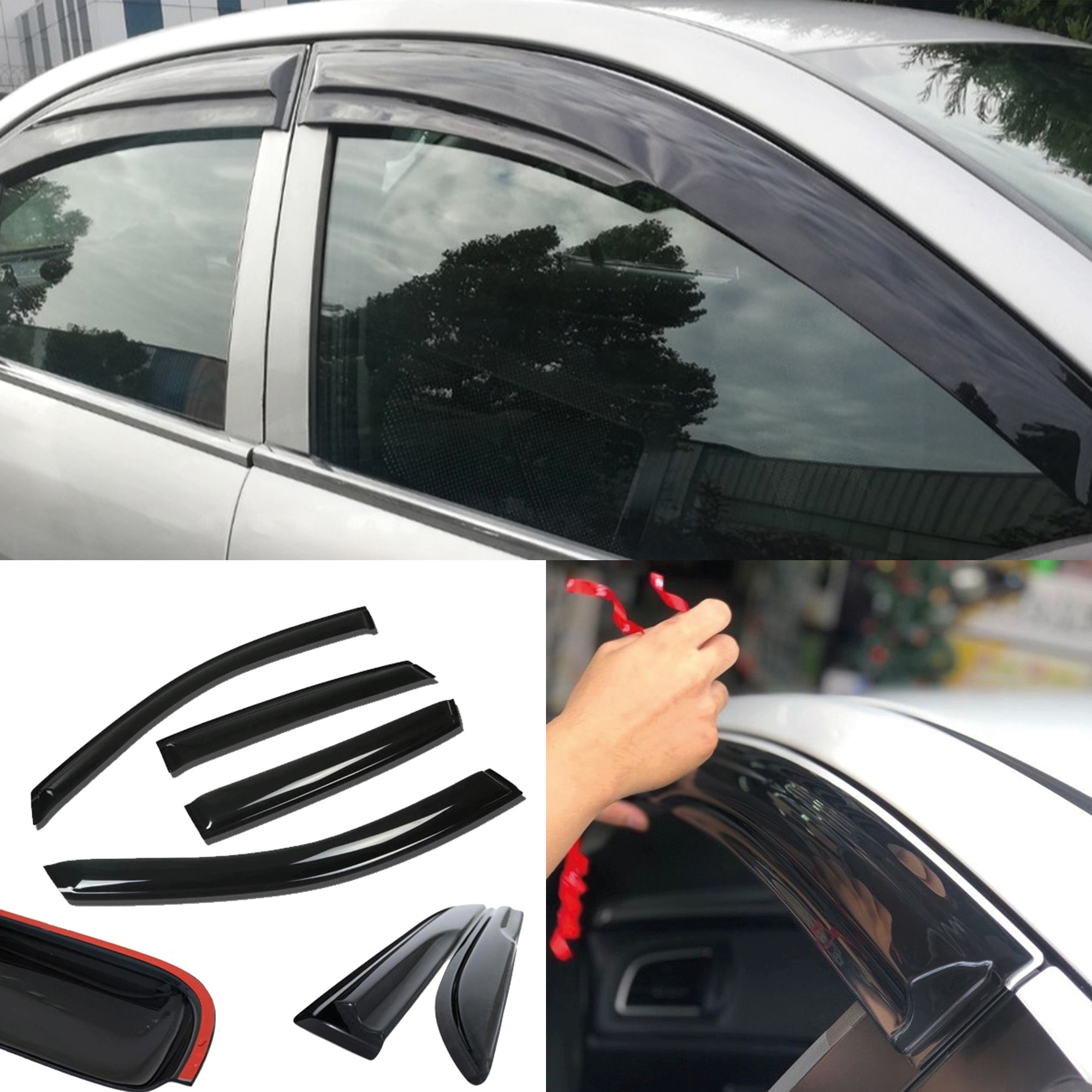 TEMU Window Visor For Vw B7 2010-2014 4pcs Cars Accessories Rain Guard Vent Wind Deflector Weathershield Moulding Trim Thickened Sun And Rain