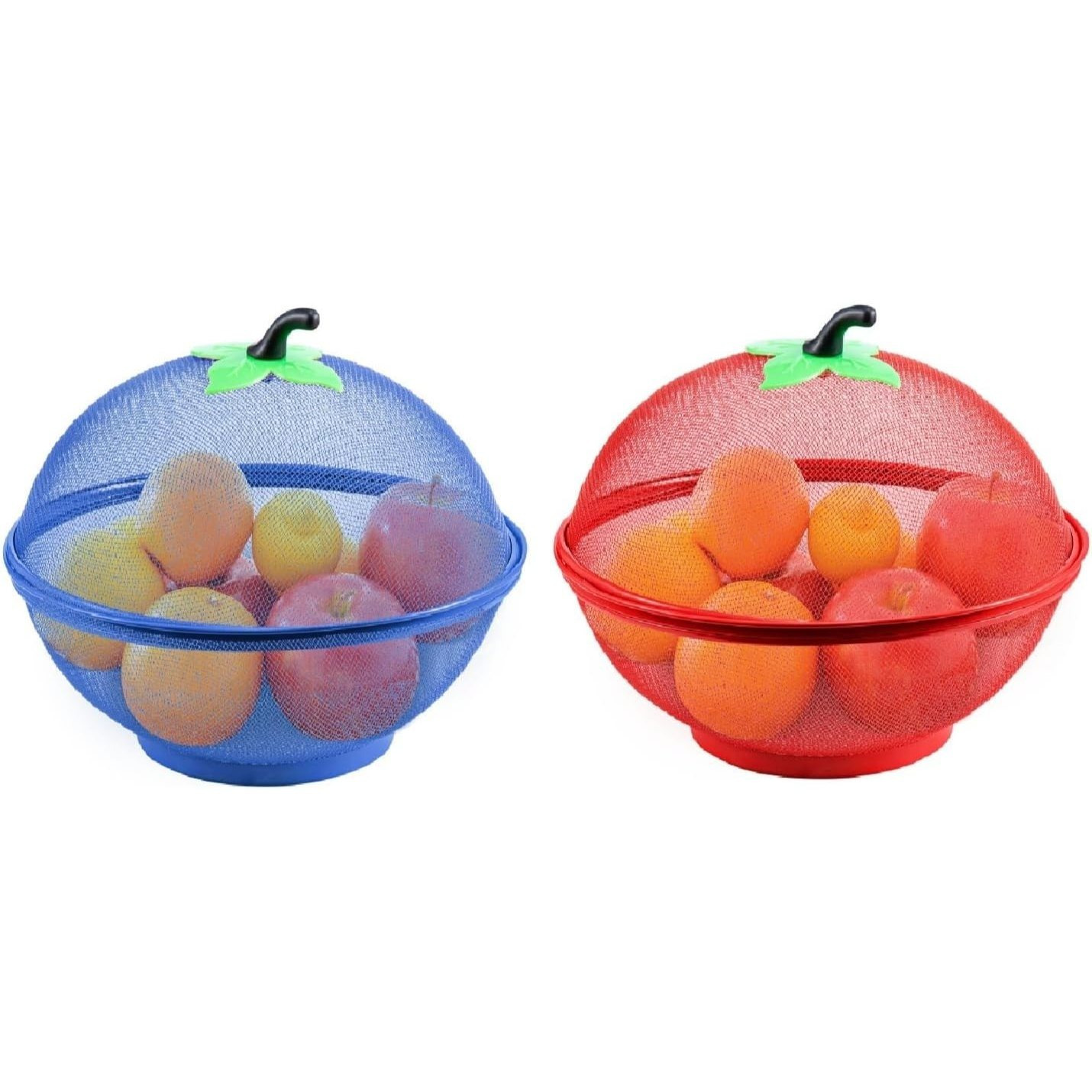 TEMU 2pcs Red And Blue Fruit Bowl Baskets With Shaped Lids And Mesh Tabletop Vegetable Racks For Placing Pets And Insects Outside Kitchen Dishwashing