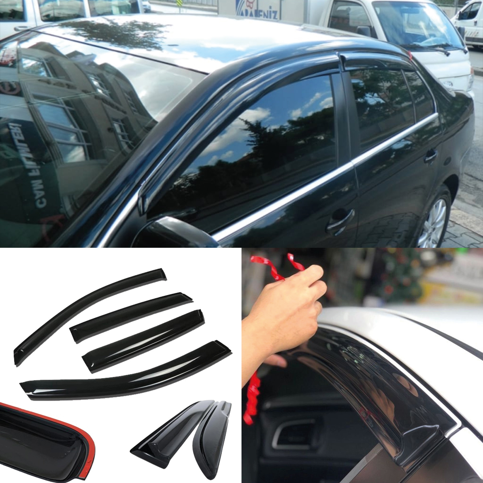 TEMU Visera para Ventana VW Passat B6 2005-2010 4 Piezas Accesorios para Autos Protector de Lluvia Deflector de Viento Moldura Refuerzada Protector