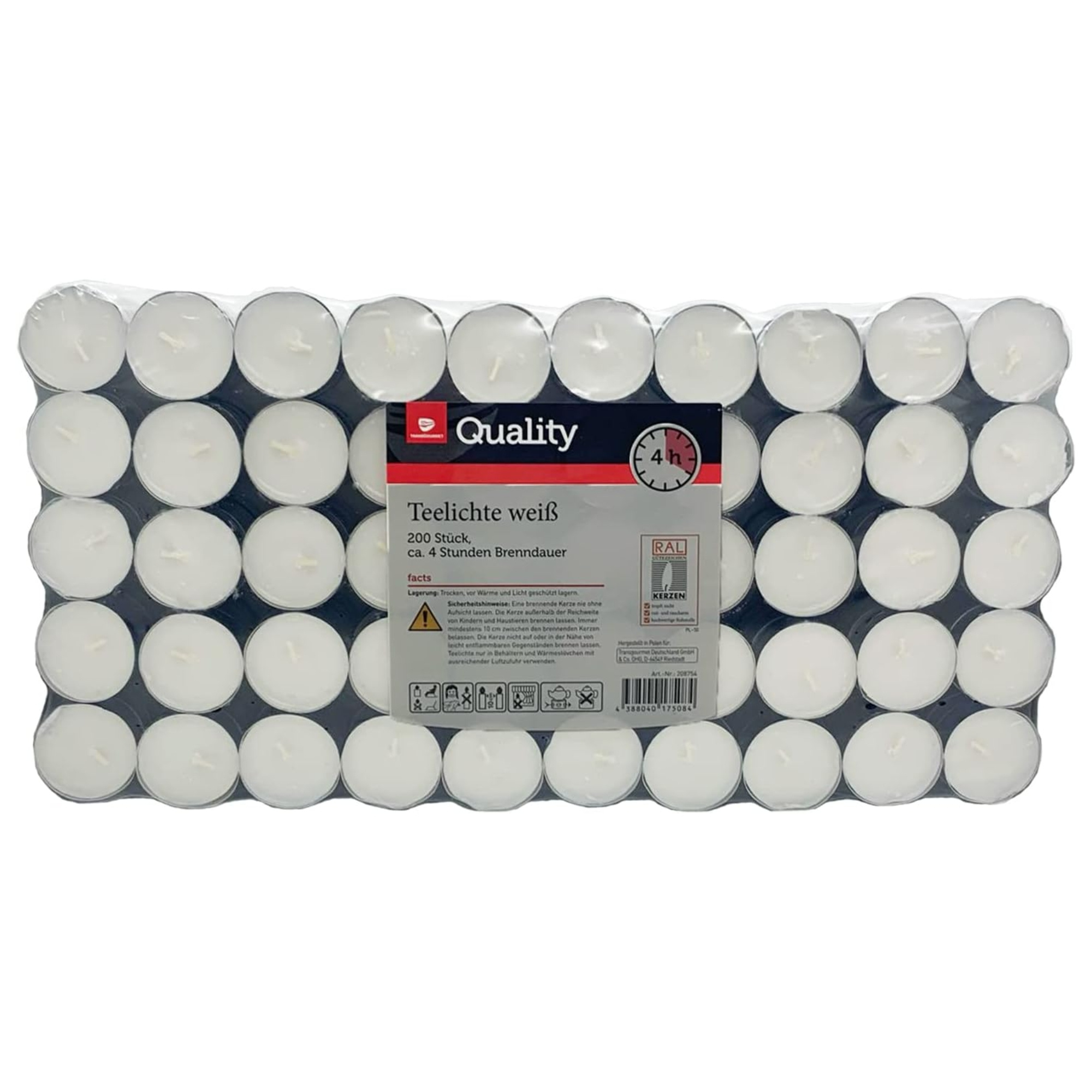 TEMU 5-pack Of 200 Lights, Unscented, Large Pack With 4-hour / Tea Lights Measure 40 Mm (diameter) X 15 Mm (height) / Certified To Ral Quality /