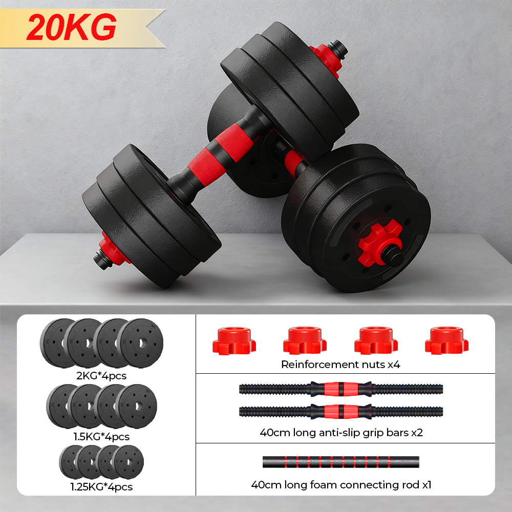 TEMU Set di 10kg x 2 pezzi di manubri regolabili, piastre di peso e barra con extra barra, rivestimento in plastica, per allenamento della e uso in