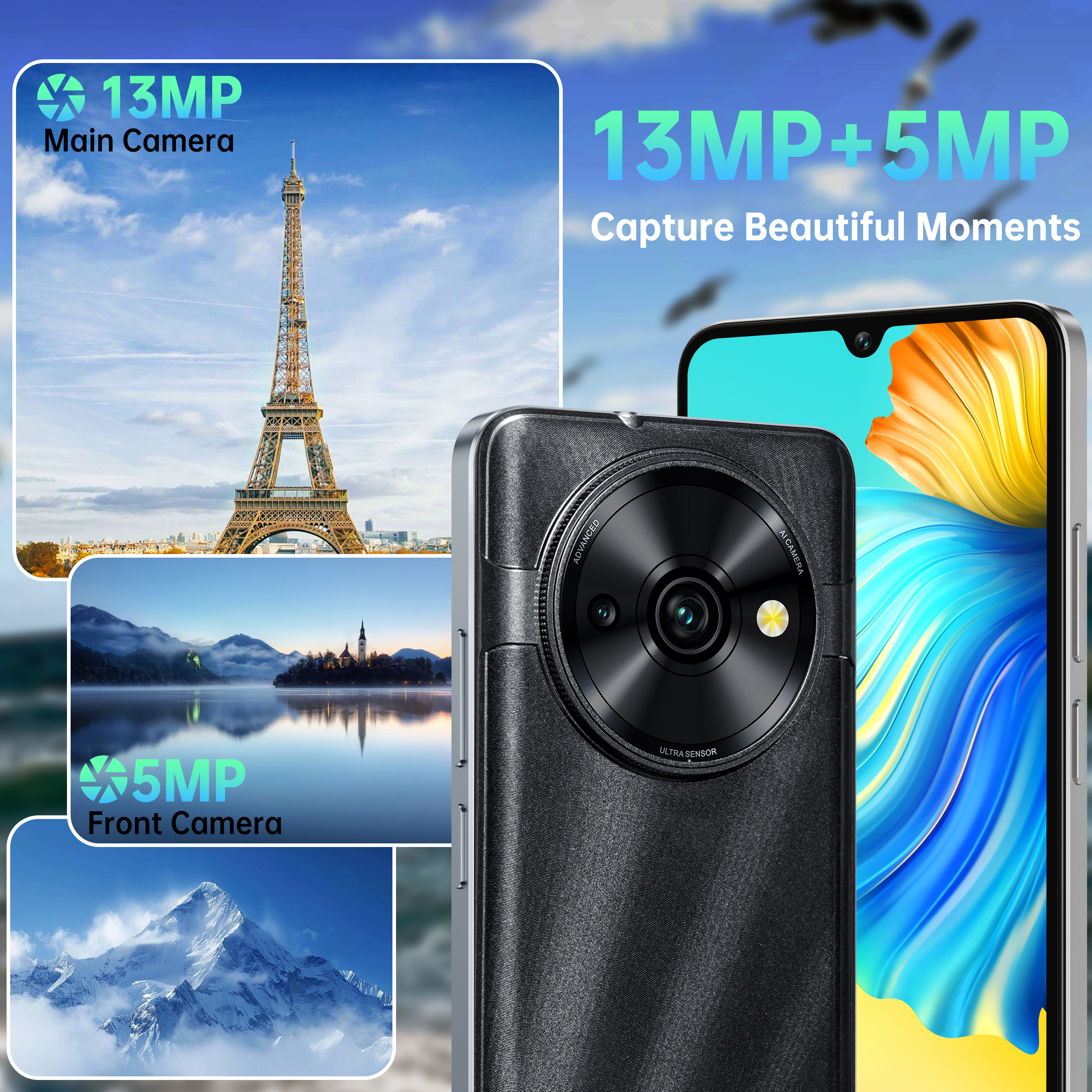 OUKITEL C59 Pro Android15 Big battery Mobile Phones - 10000mAh Large battery Smartphone,24(8+16)GB RAM+256GB ROM+1TB,120LM Flashlight,6.88