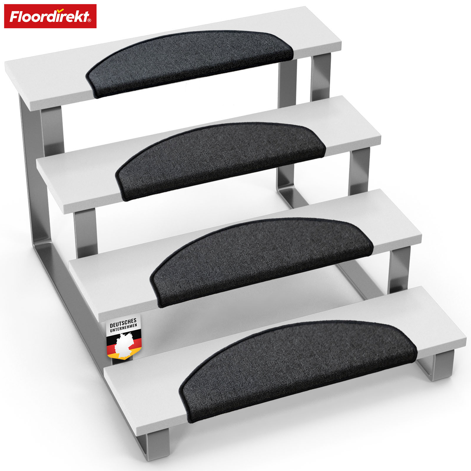 TEMU FLOORDIREKT Premium Stufenmatte London Stück - 25 cm - Selbstklebende Treppenteppiche - Rutschfest & Modern - Erhältlich in 4 Farben