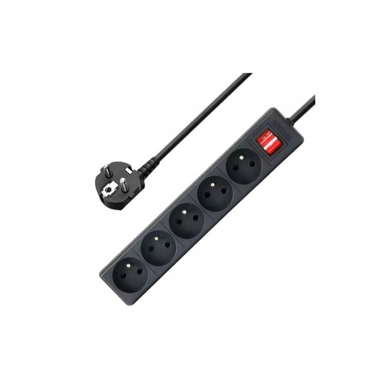 TEMU Extension Cord With 5 Socket Black Earthing Switch