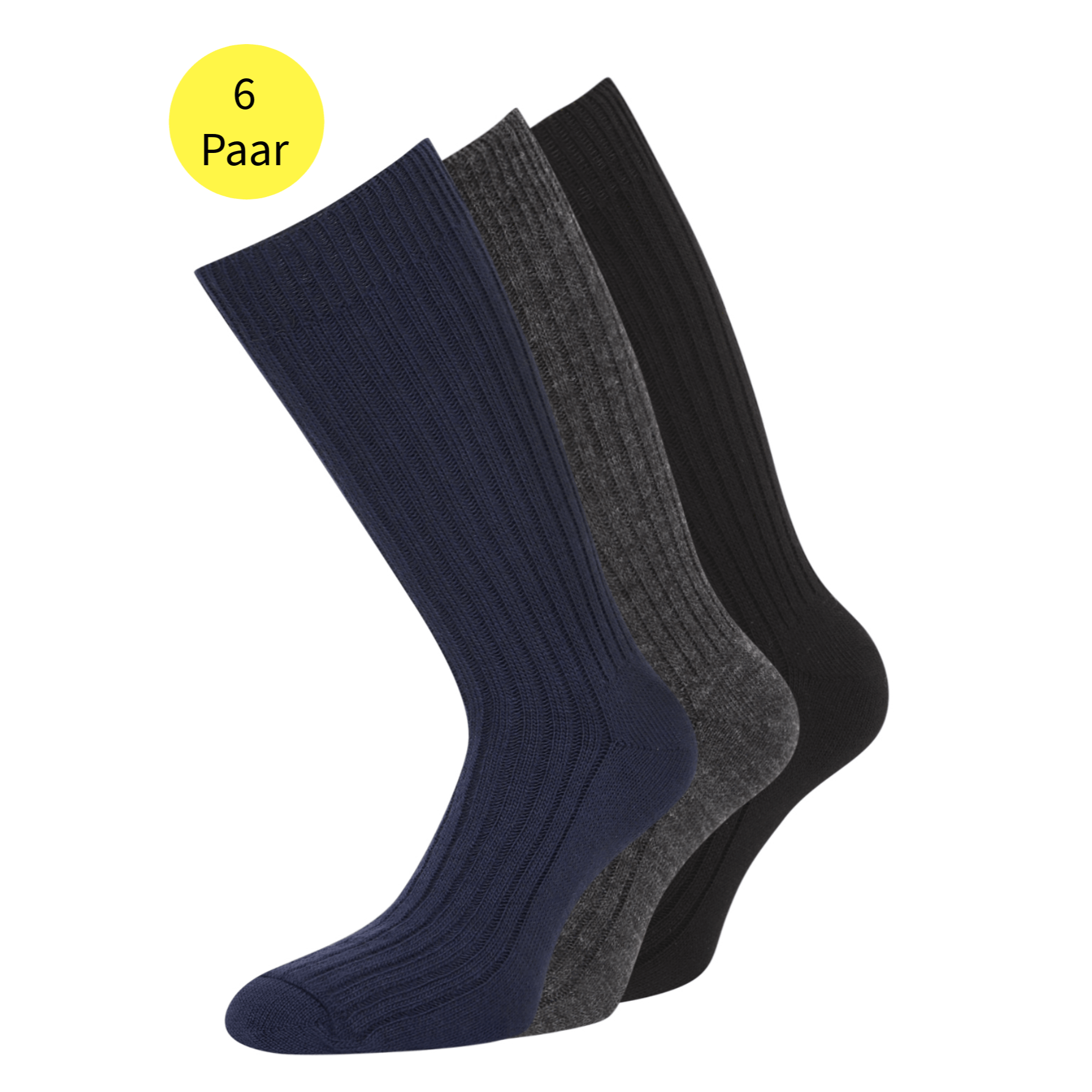 Image of 6 Pairs Of Wool Socks For Women And Men With Fleece Soles – Warm Calf Socks Winter Socks Black Anthracite Navy – Size 35-38 To 43-46