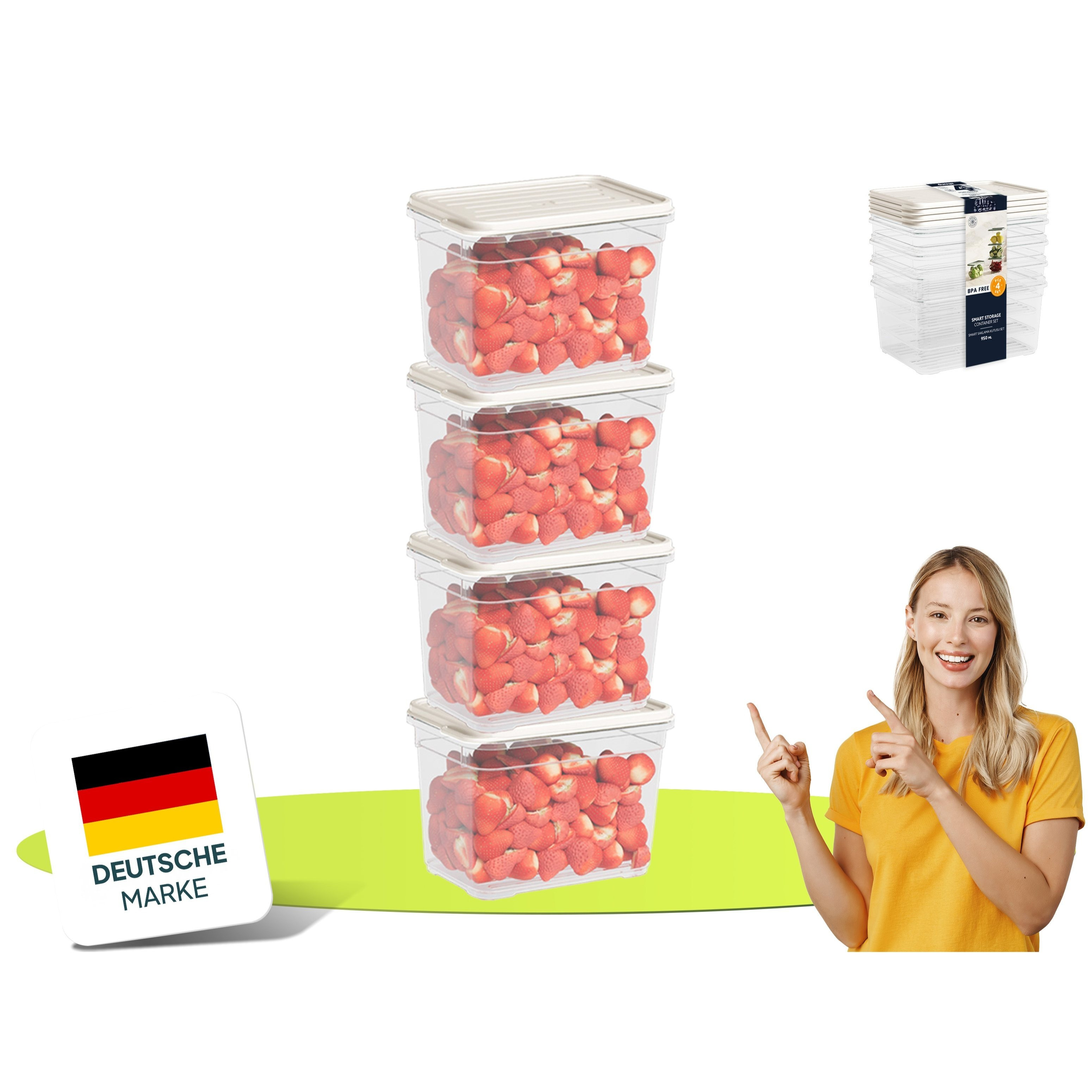 Image of Uandu Set, Food Storage Containers With Lids - 4-piece Set, Bpa-free, Refrigerator Organizer, Freezer Organizer, Freezer Containers, Organizer, Containers, Freezer Containers In 4x 950ml