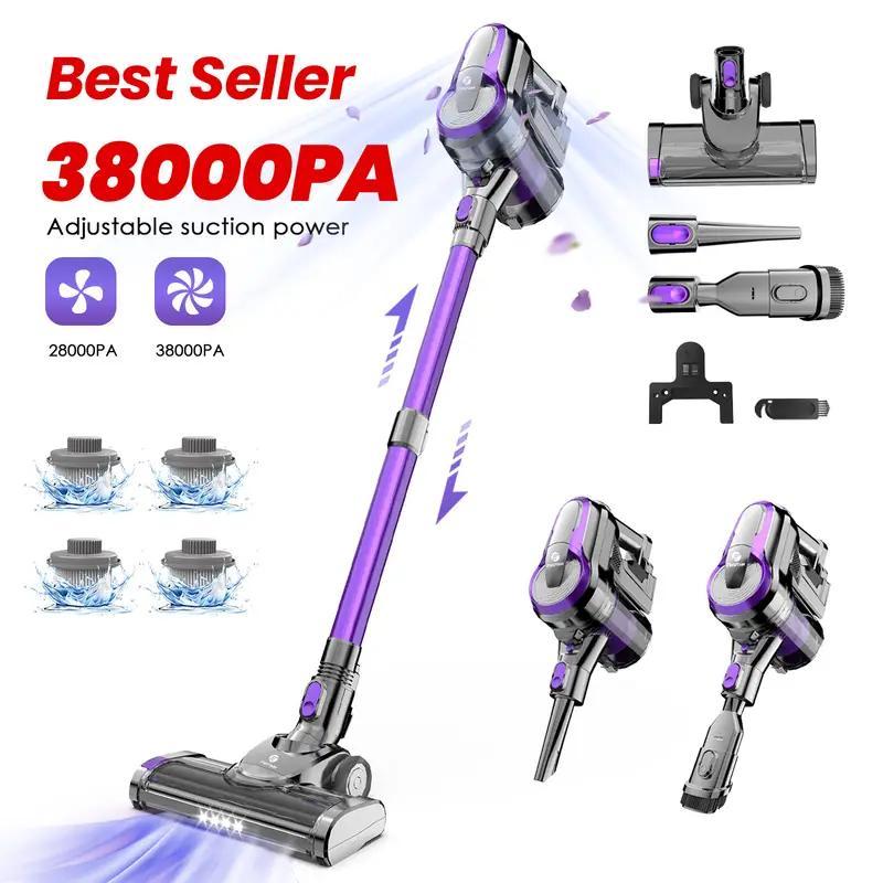 55Min Cordless Vacuum Cleaner, 4*HEPA Stick Vacuum with 5-layer Filtration System, Vacuum Cleaner Cordless Powerful with Anti-Tangle Brush for Hardwood Floor/Carpet/Pet Hair, Perfect for Men's, Women's, Dad's, Mother's, and Husband'S Gifts, Anniversary, and Birthday Gifts