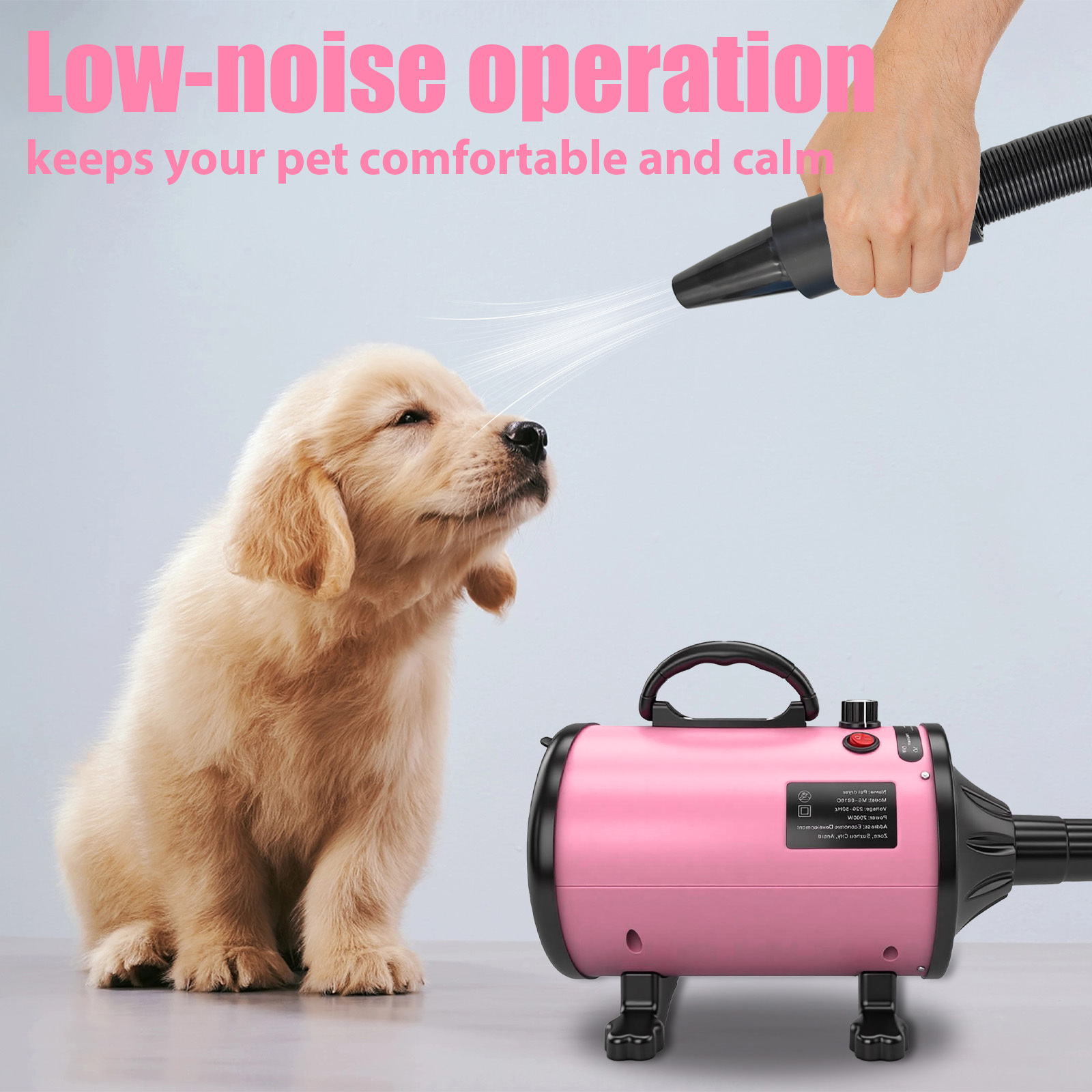 TEMU Lovely Hair Dryer, 2800w Pet Grooming Hair Dryer, Blaster Dryer, High Velocity Dog Dryer Pet Dryer Blower With 4 Different Nozzles, Hair Dryer