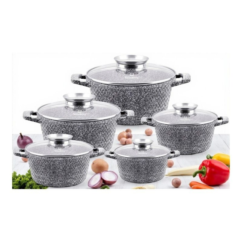 Image of 10-piece Pot Set | Marble Coating | Cooking Pot | With Lid | Coating | Induction Compatible | Ideal Gift | Suitable For All Stovetops | Diamond Series | Kb3742