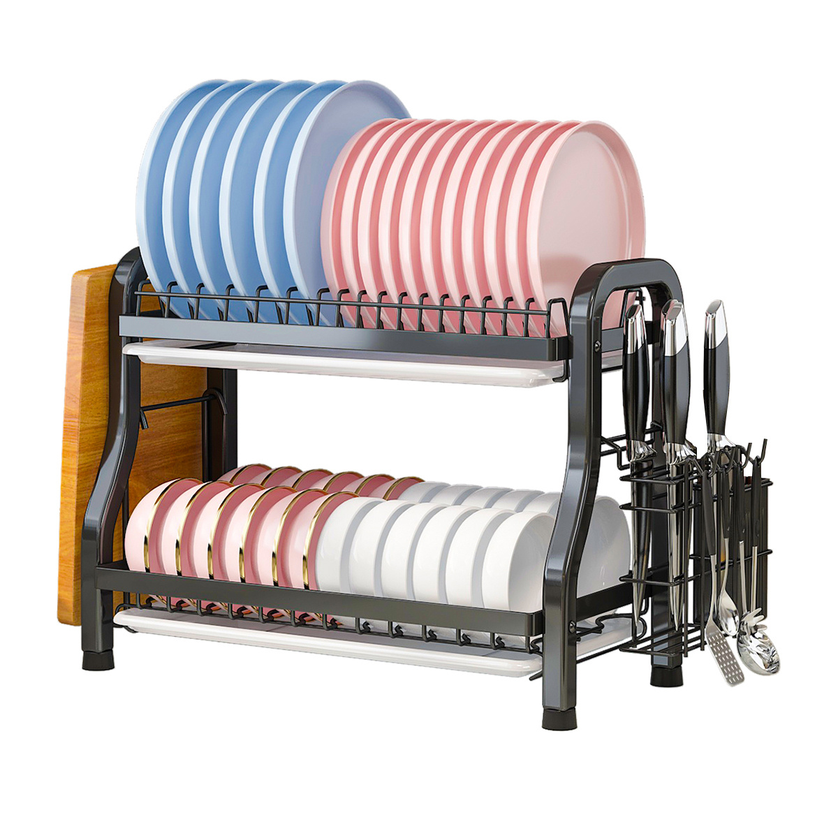 ® Dish Rack, Dish Drainer, Drainer, V2a Stainless Steel, With Accessories And Drainer Grid For Kitchen (black, 2 Tiers)
