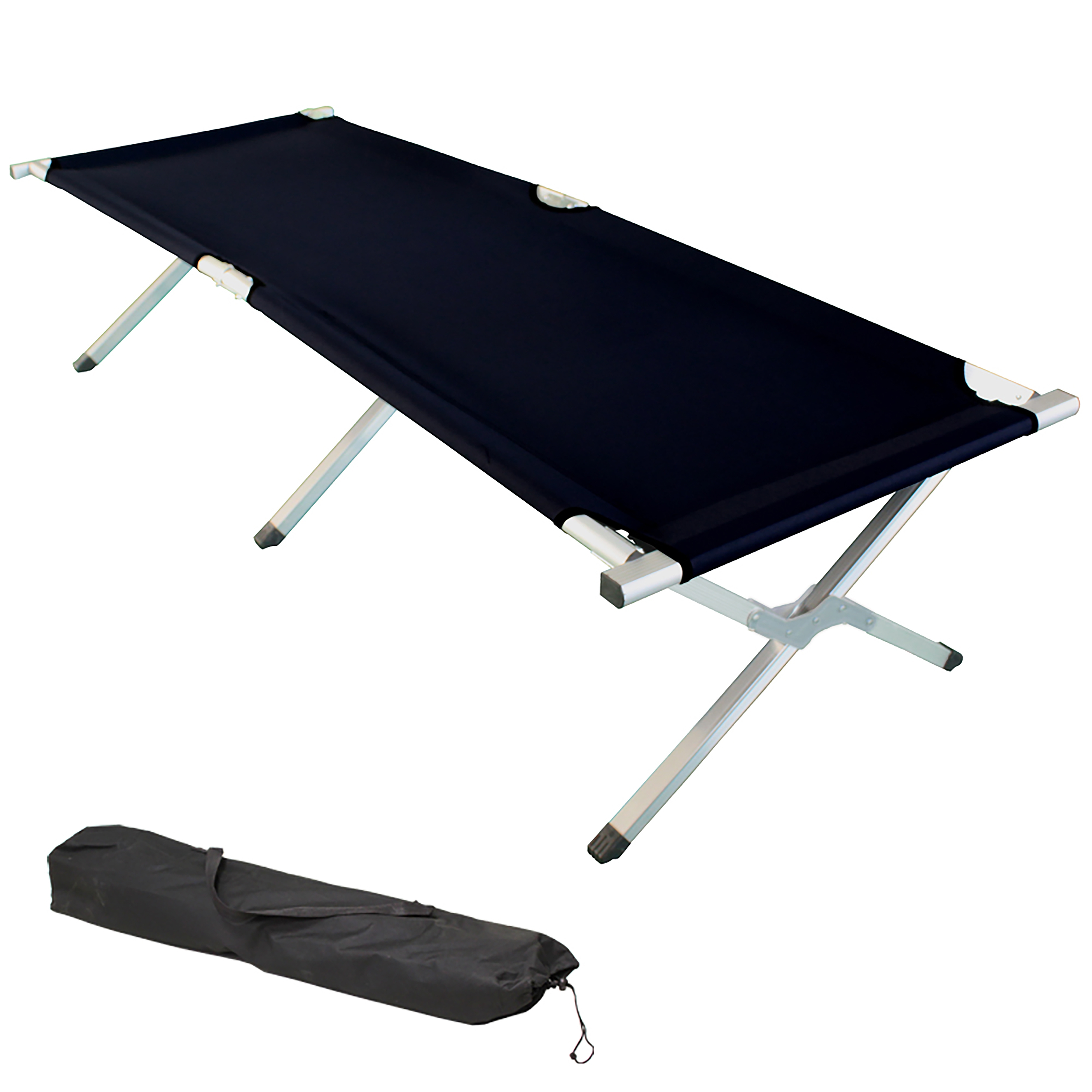 xl feldbett mit transporttasche, belastbar bis 150 kg, bequemes 600d oxford-gewebe – in schwarz,   klappbett gästebett campingbett gästeliege zeltbett angel liege klappliege festival bett