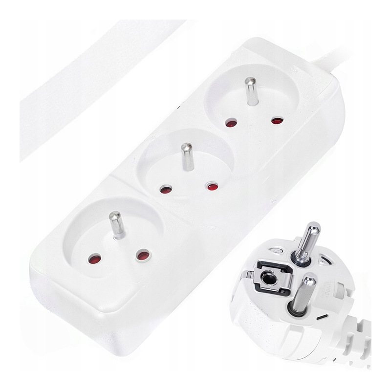 TEMU Extension Cord 3 Sockets Grounding Power Strip White