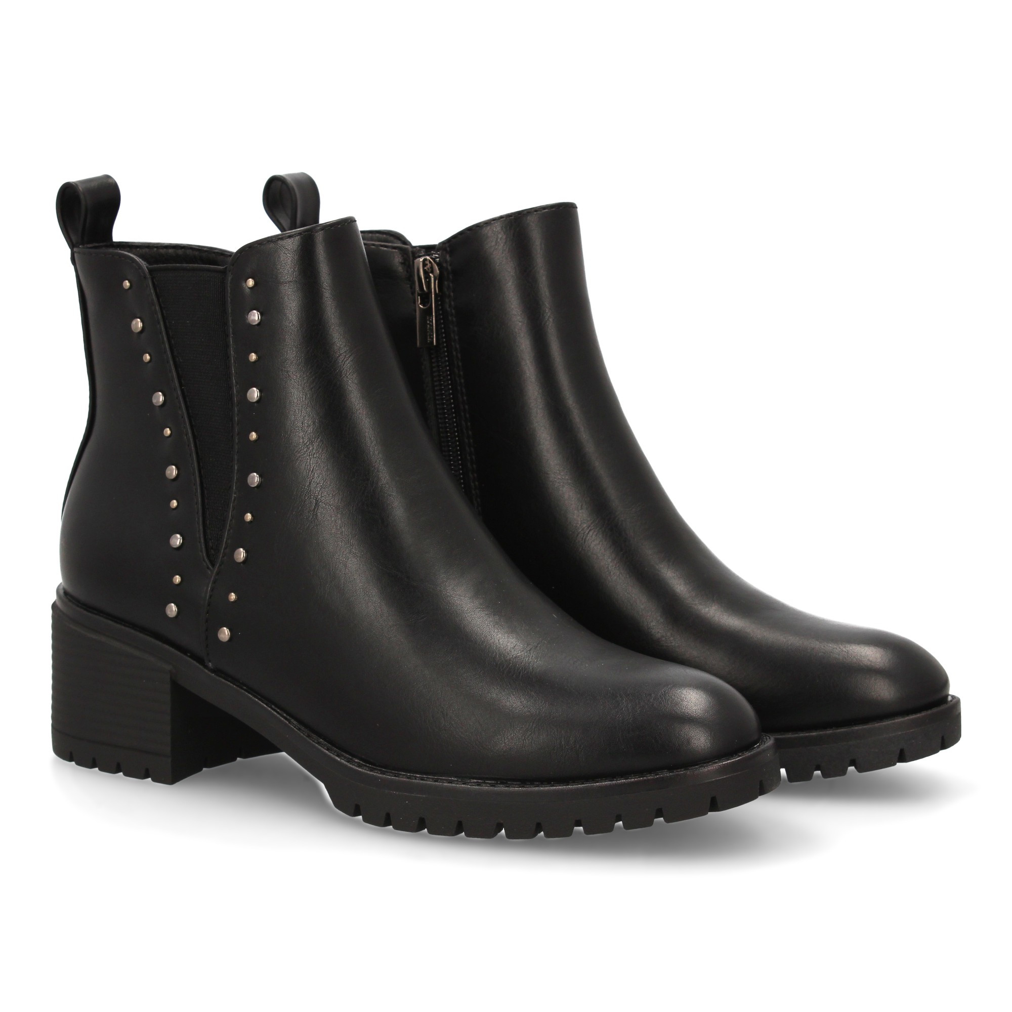 Image of Women's Chelsea-style Boot, No Print, With Wide Heel And Serrated Sole, Studded And Elastic Decoration. Ideal For Women's Autumn-winter Season.