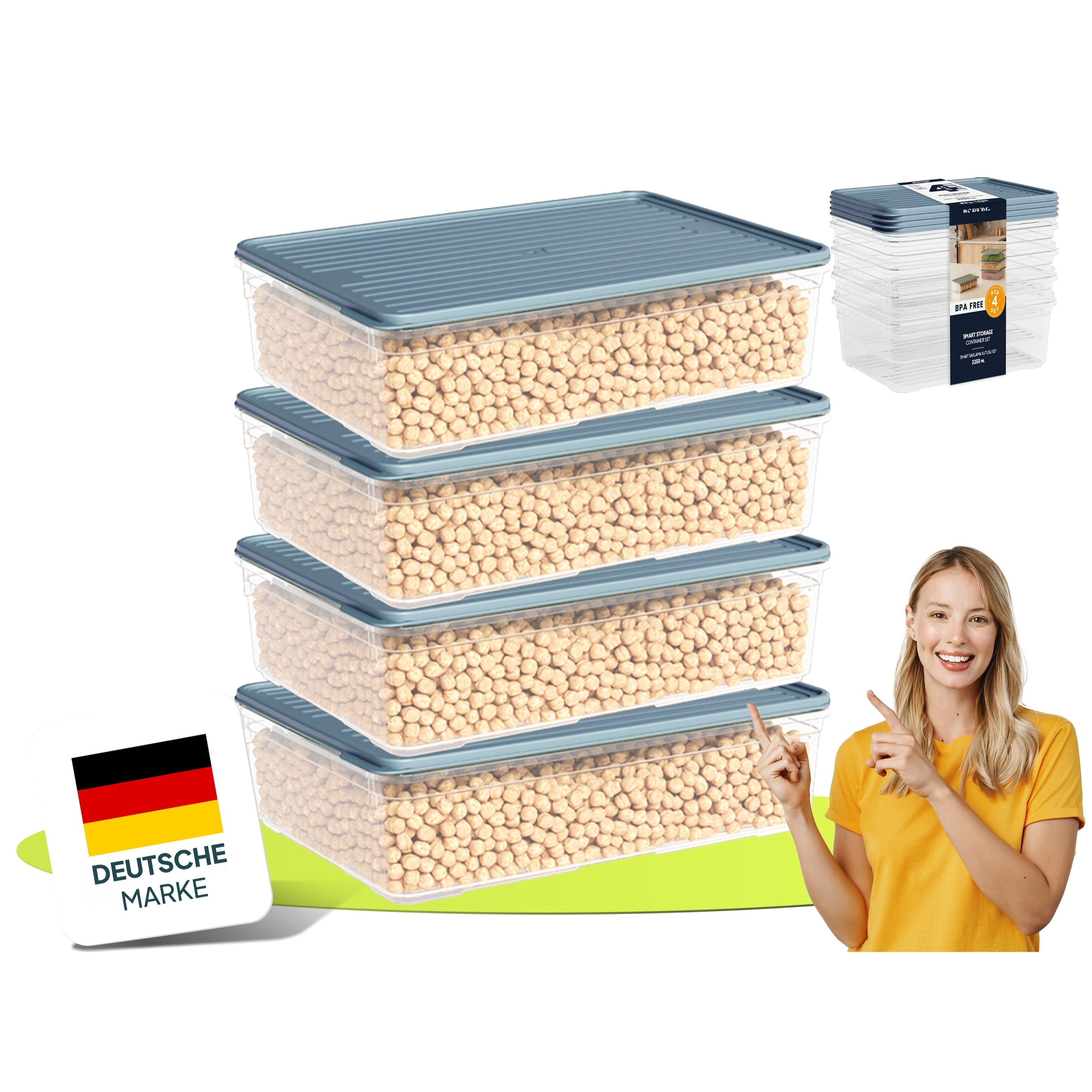 Uandu Set, Food Storage Containers With Lids - 4-piece Set, Refrigerator Organizer, Freezer Organizer, Freezer Containers, Organizer, Containers, Freezer Containers In 4x 3250ml