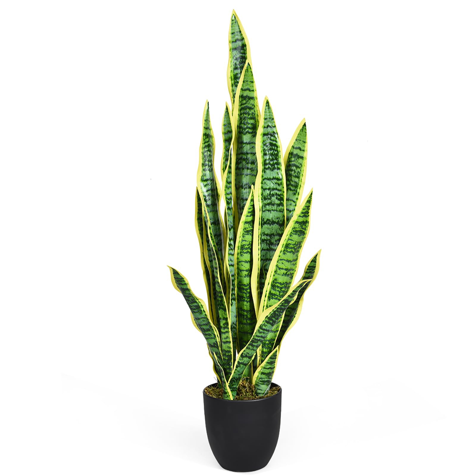 Image of Artificial Plant 35.5" Fake Sansevieria With Stable Pot & 20 Leaves, Perfect Agave Fake Plant For Home Store Decoration, Yellow