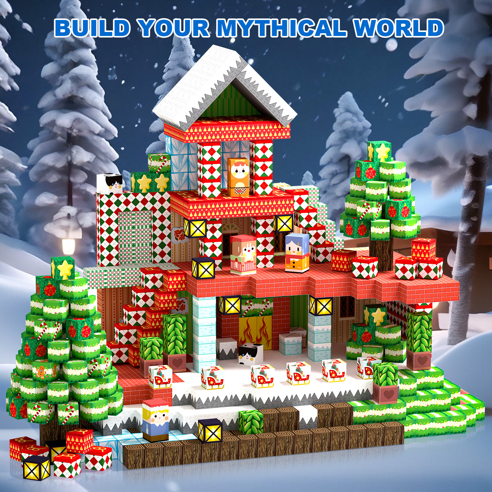 TEMU 150pcs Magnetic Building Blocks Set, Creative Magnetic Toy Set, Creative Stackable Building Blocks, 2.0cm Abs Material, Christmas Tree, Snowy