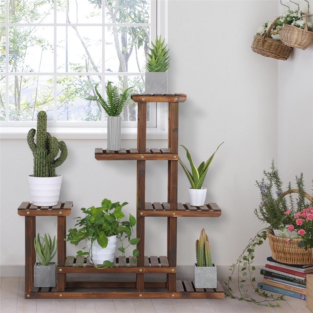Image of Costoffs Wooden Plant Stand, Plant Ladder, 6-tier Flower Shelf, Flower Bench, Flower Ladder For Outdoor Garden