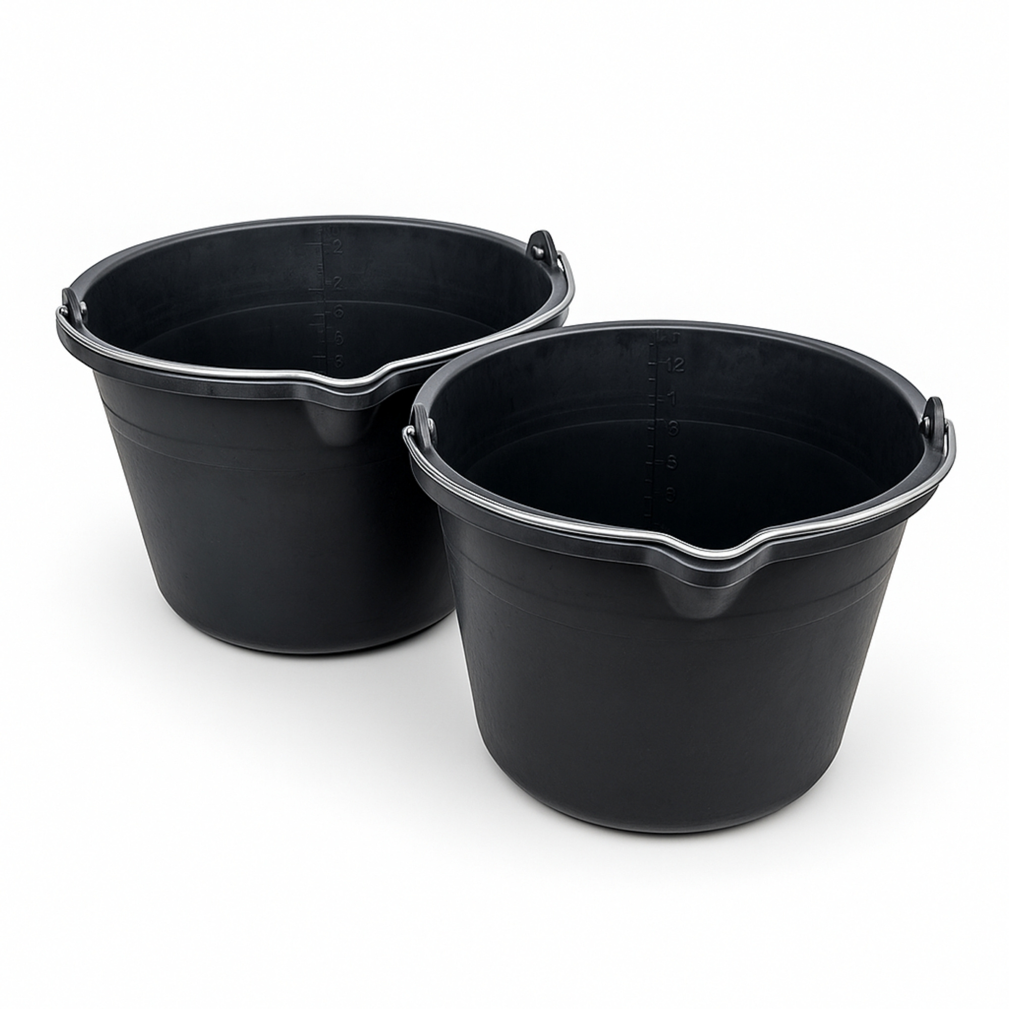 E-shop 2er Set Baueimer mit 12 Litern in Schwarz / Mörteleimer mit Henkel / Eimer für die Baustelle und den Garten geeignet / Betoneimer mit Skala,