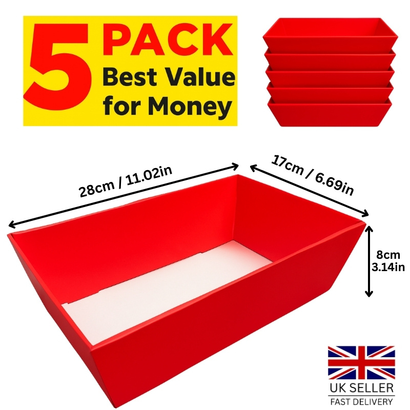 TEMU 5-pack Hamper Trays Gift Baskets 28x18cm - Flat Packed Cardboard Gift Package, Display Trays For Packaging, Party Favours & Food. Perfect For