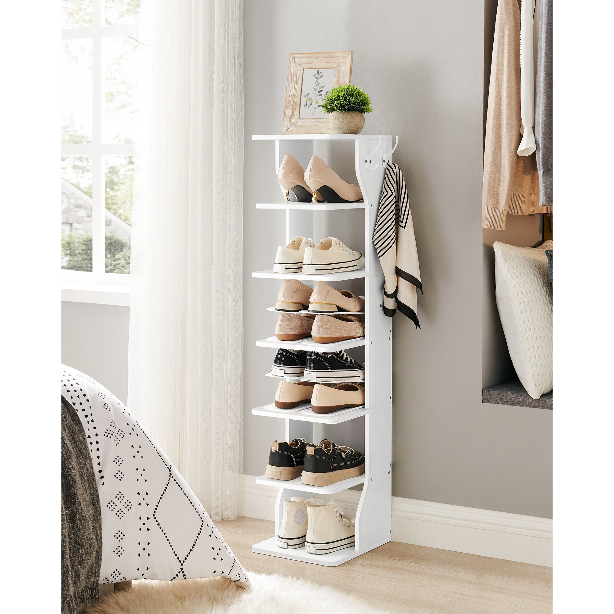 E-shop Schuhregal, Schuhschrank, 7 Ebene Schuhregal, platzsparend, Schuhkipper, für Eingangsbereich, Ecke
