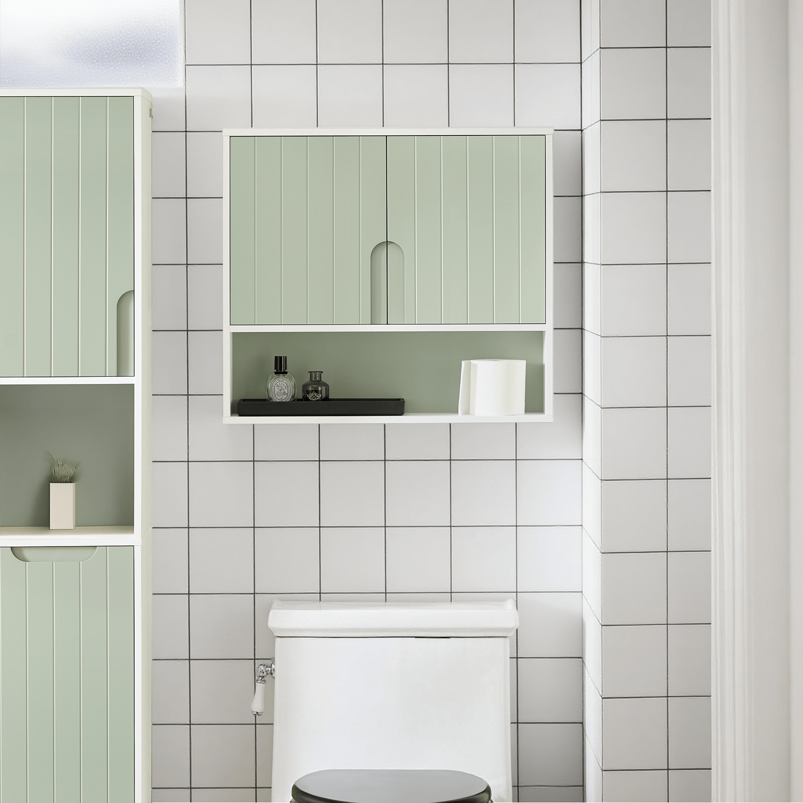Image of Bathroom Storage Space: 1pc Mobile Bagno Suspended Toilet Cabinet, White, Wall-mounted Toilet Cabinet, Wall Shelf For Storage, Practical 60 X 15 X 54 Cm - Cas241-hs