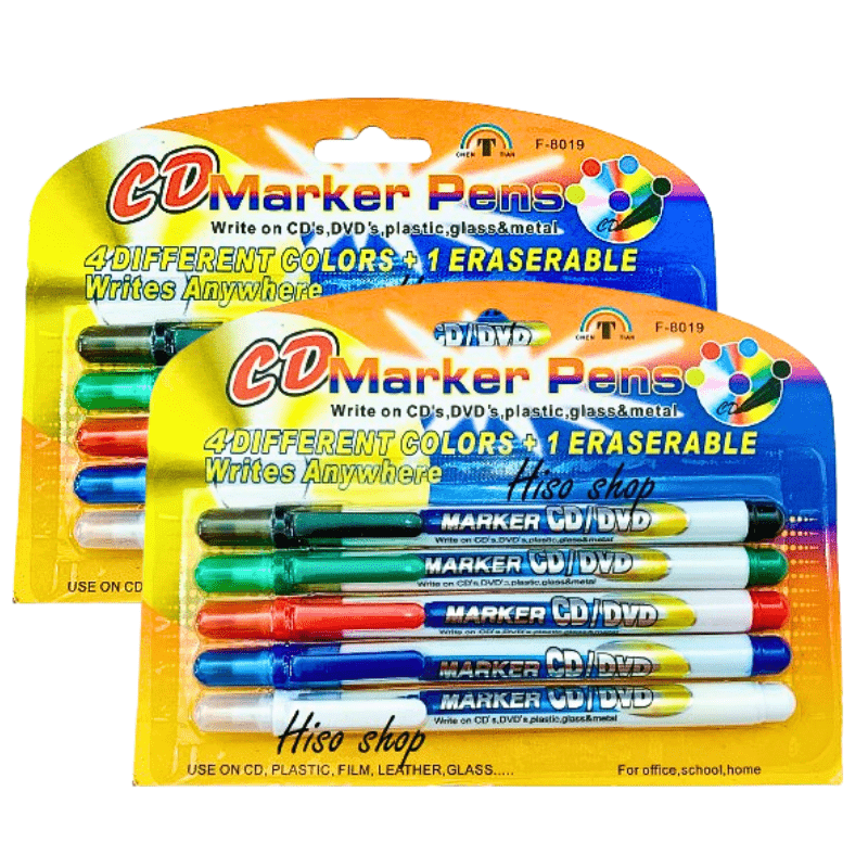 TEMU 2 Pack Cd/dvd Marker Pens Set, Set Of 5 With Erasable Pen Each, Write On Plastic, Glass, Metal, Film, Cd's, Dvd's, 4 Different Colours + 1