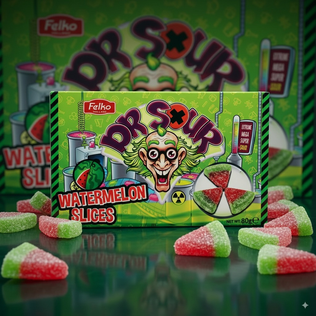 Dr Sour Watermelon Slices 80g | Extremely Sour Watermelon Slices | Fruit Gum Candy | Halal