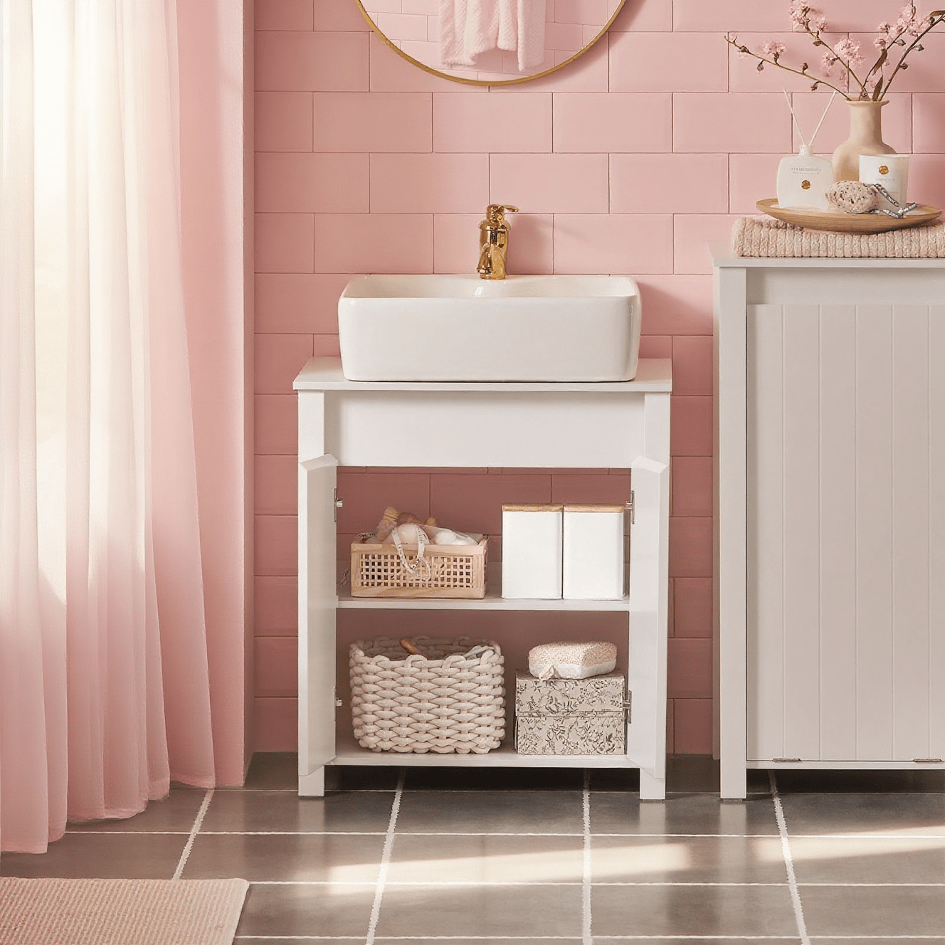 1pc Bathroom Under-sink Cabinet, Sink Storage Cabinet, Bathroom Storage Cabinet, Kitchen Sink Cabinet With 2 Doors, White, 60x34x65.5 Cm - Cas212-x