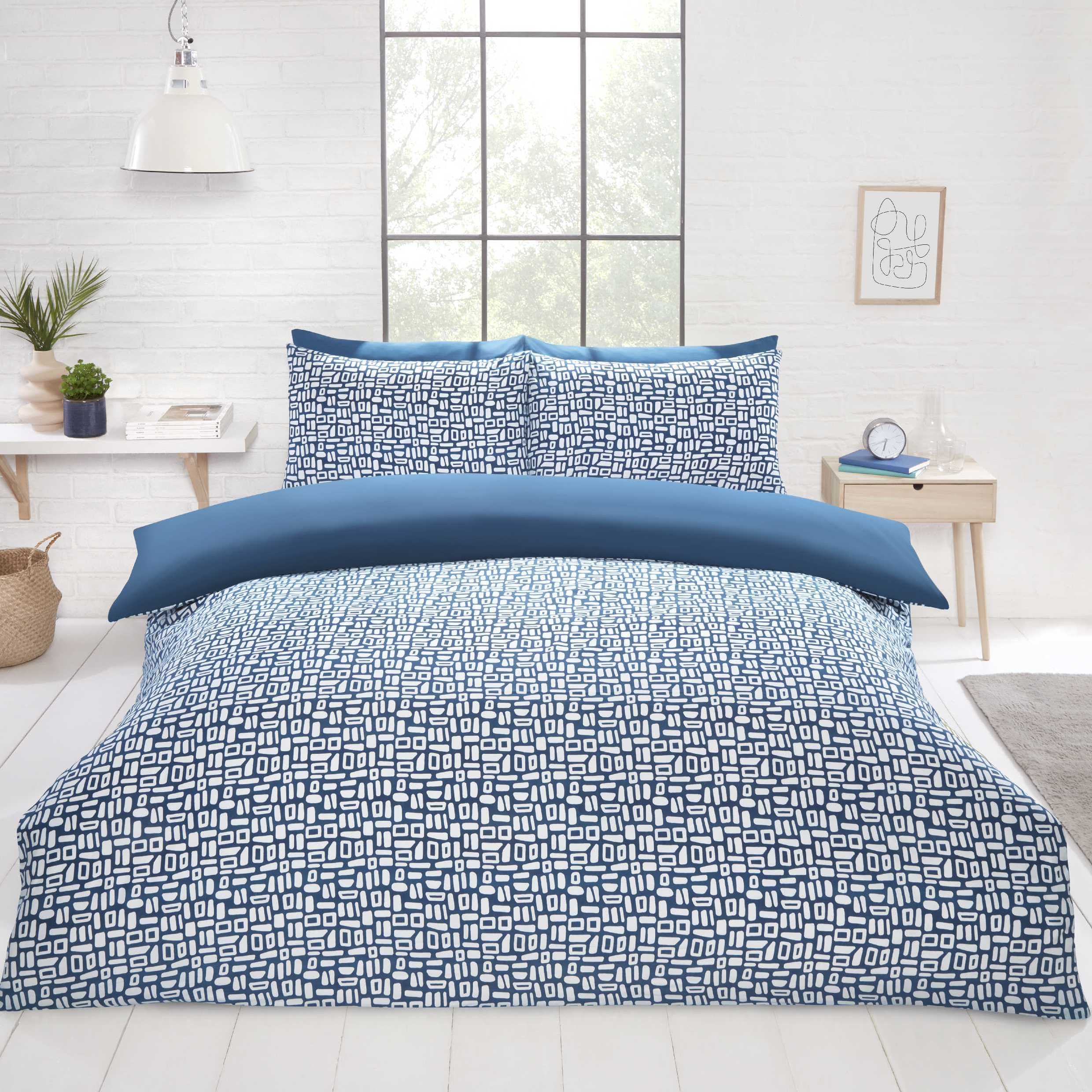 TEMU Urban Pebbles Microfibre Duvet Cover Set With Pillowcases – Modern Geometric Print Spring Bedding – Soft, & Machine Washable – Blue – Single,