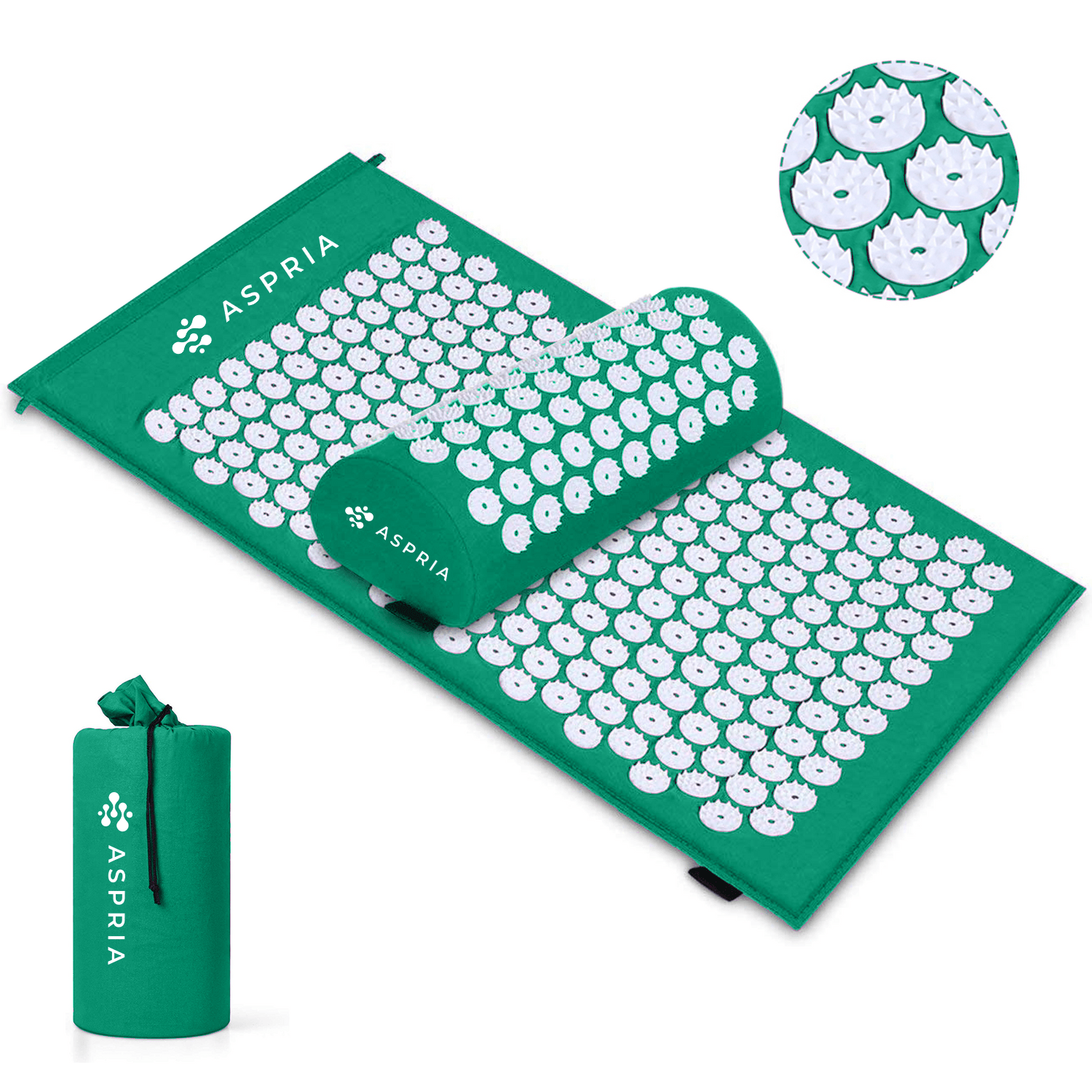 Image of 3-pcs/4-pcs Green Acupressure Set, Acupressure Mat And Acupressure Pillow, To Relax . Green Acupressure Mat + Thickened Towel + Storage Bag. Mgy-s3-004