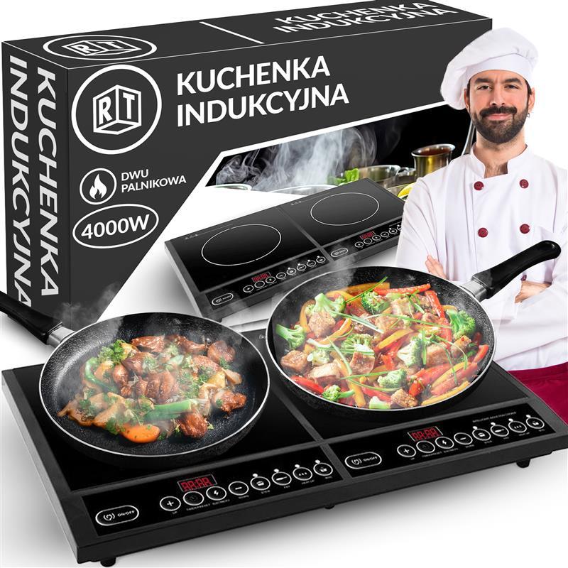 Retoo Techpro Double Induction Cooktop, Portable Induction Plate With Touch Control, Non-slip Feet, Protection, Temperature Control, Cooking Functions & Led Display