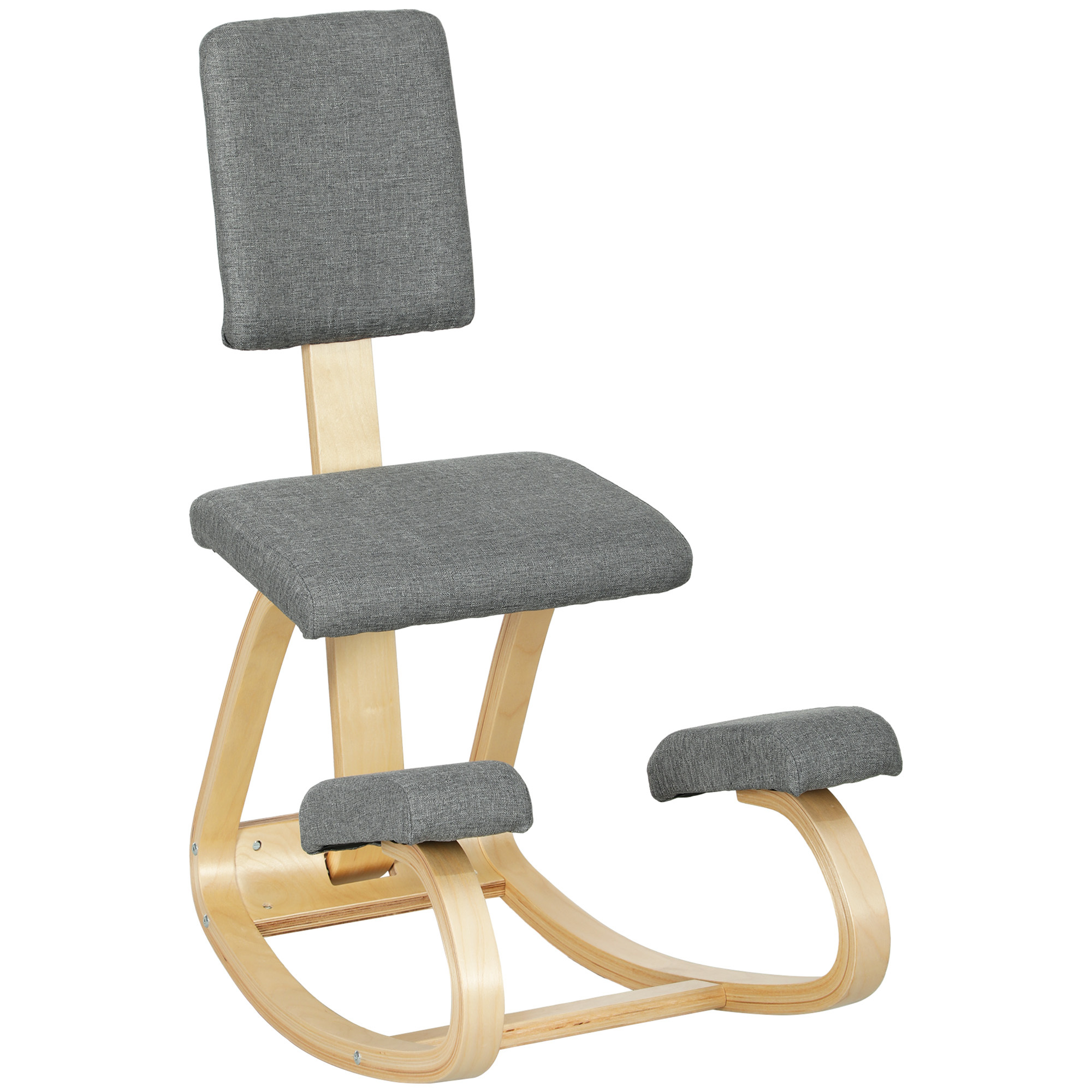 TEMU HOMCOM Silla Ergonómica de Rodillas con Respaldo, Silla de Rodillas, Cojines Acolchados, de Madera, para una Mejor Postura, Oficina