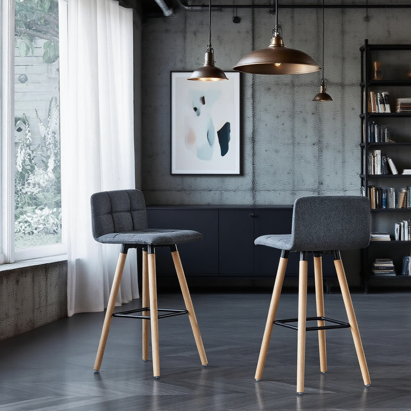 Image of Set Of 2 High- Stools For Kitchen With Backrest And Footrest - Gtu61-ehy3