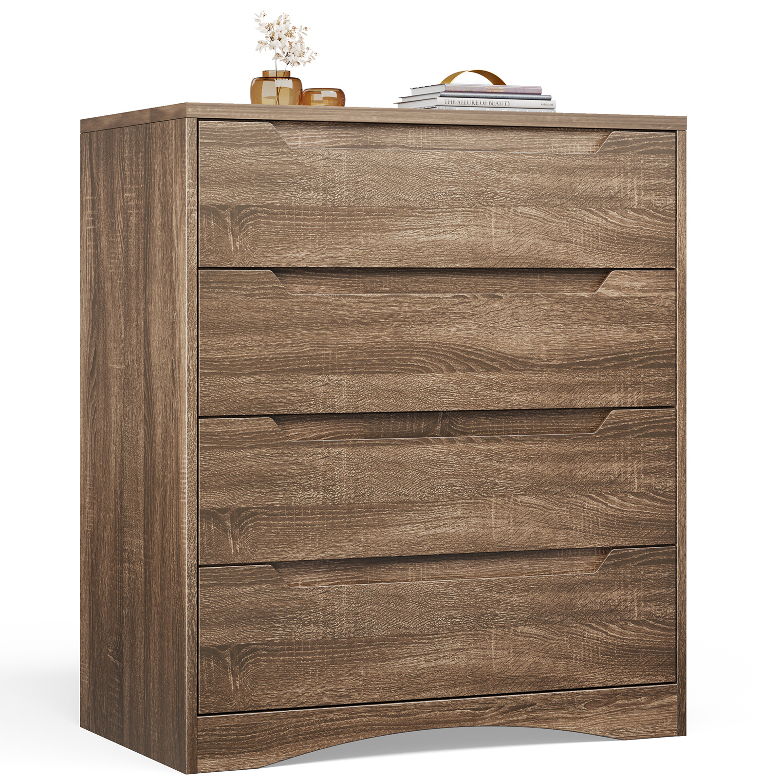 Dresser With 4 Large Drawers, 70x40x82 Cm | Featuring Handle Strips & Tilt Lock | For Bedroom, Living Room & Hallway