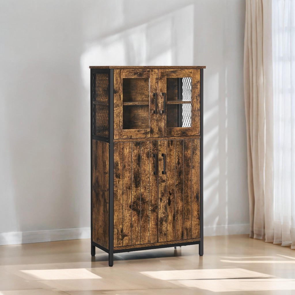 TEMU Armario Almacenaje, Armario Aparador, Estante Ajustable, Armario de Baño, Estructura de Acero, para Salón Cocina, Estilo Industrial, Marrón y
