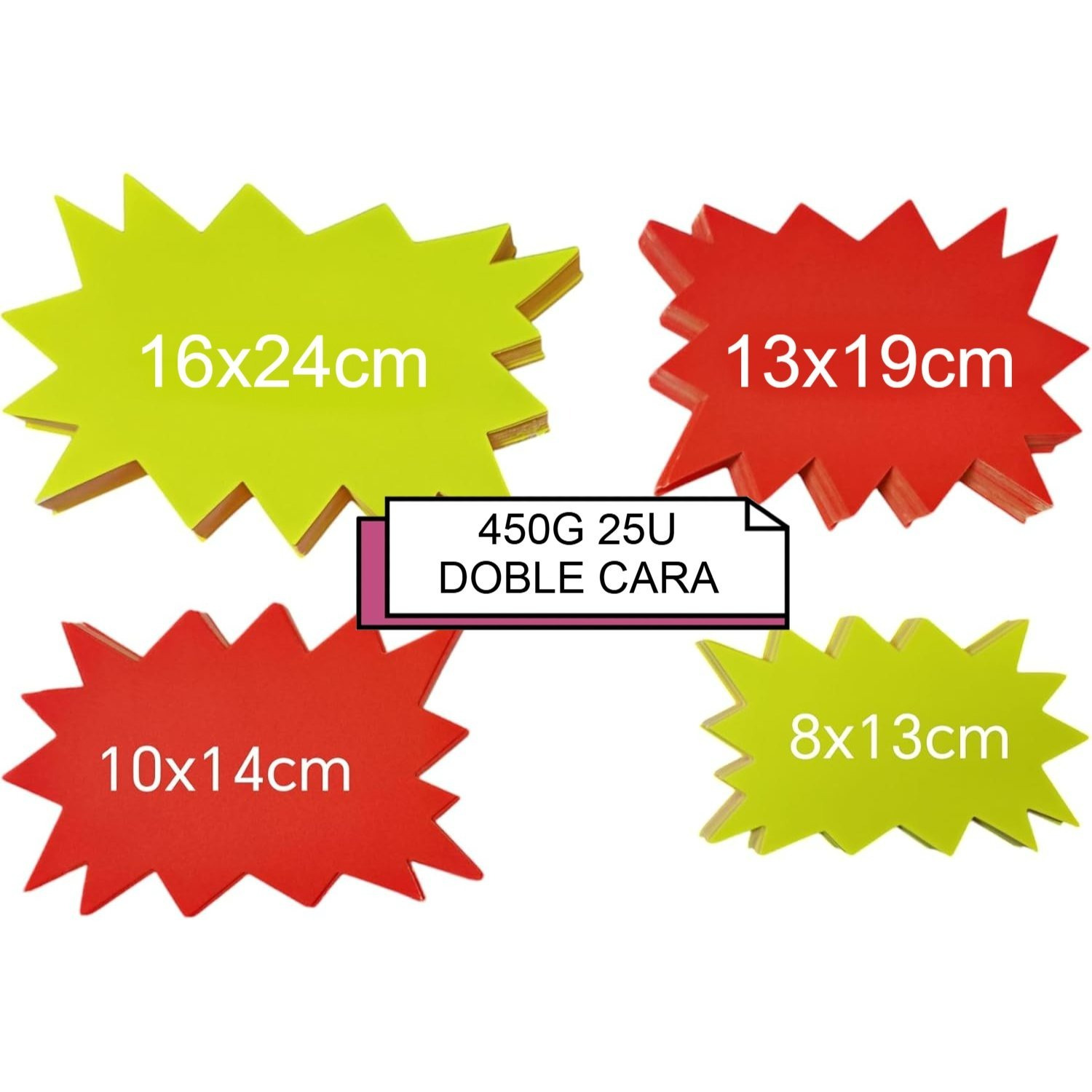 TEMU Carteles de Precio de Explosión sin Texto | Pack 25 Unidades | Cartulina 450 g | Cara Naranja y | Medidas (8x13, 10x14, 13x19, 16x24 cm) |