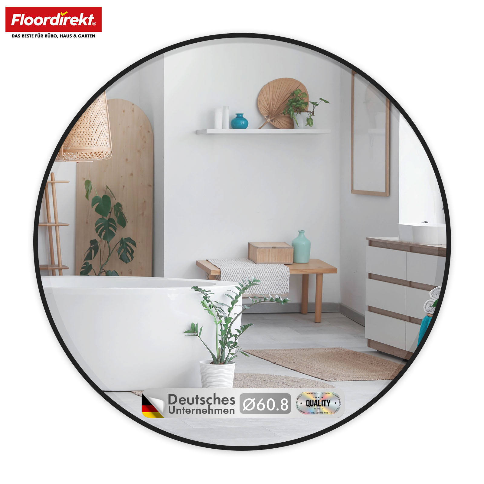 TEMU FLOORDIREKT Ronde Wandspiegel Bella - Spiegel met Zwart Aluminiumlegering Frame - Beschikbaar in Verschillende Maten - Zwart